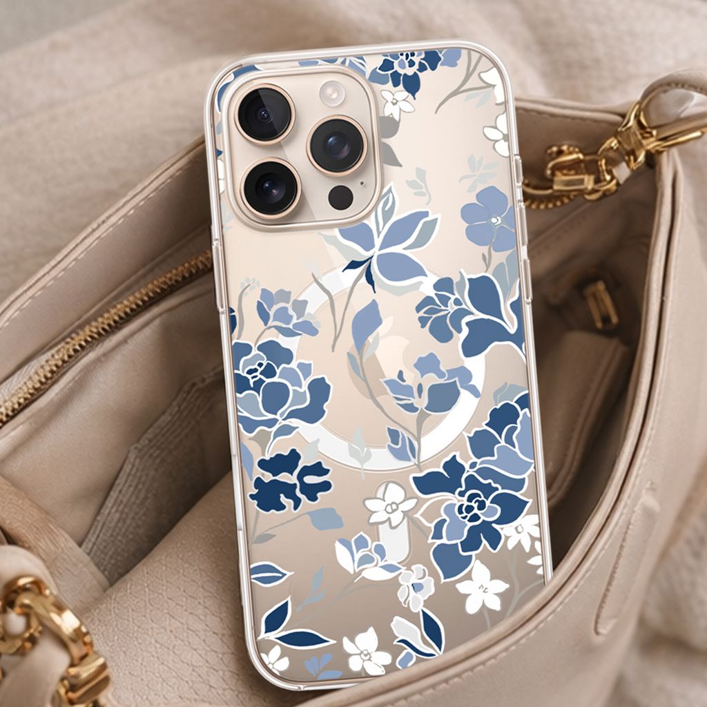 MagSafe iPhone 16 Pro Max Blue Pattern Clear Case