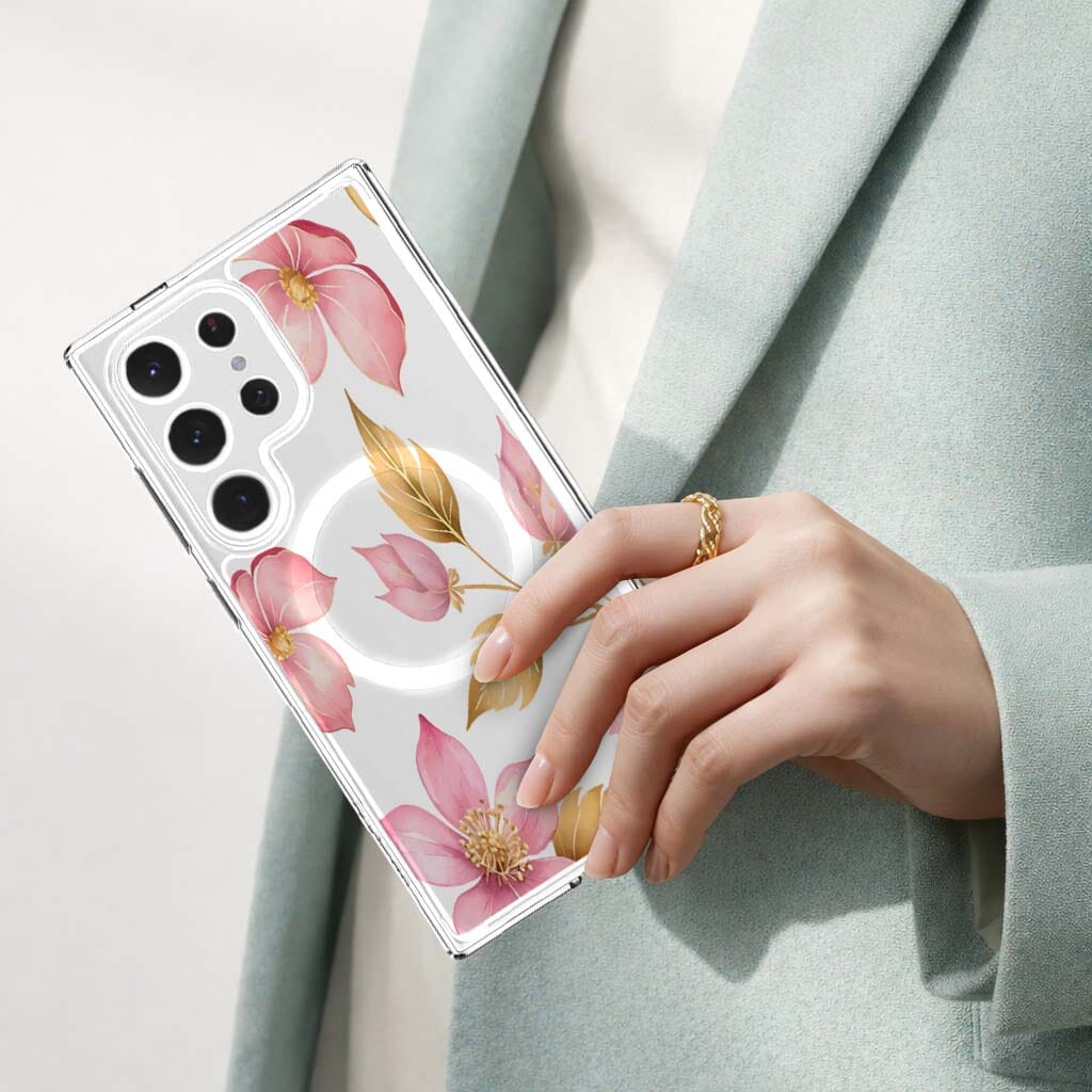 Samsung Galaxy S25 Ultra Pink Wildflower Clear Case