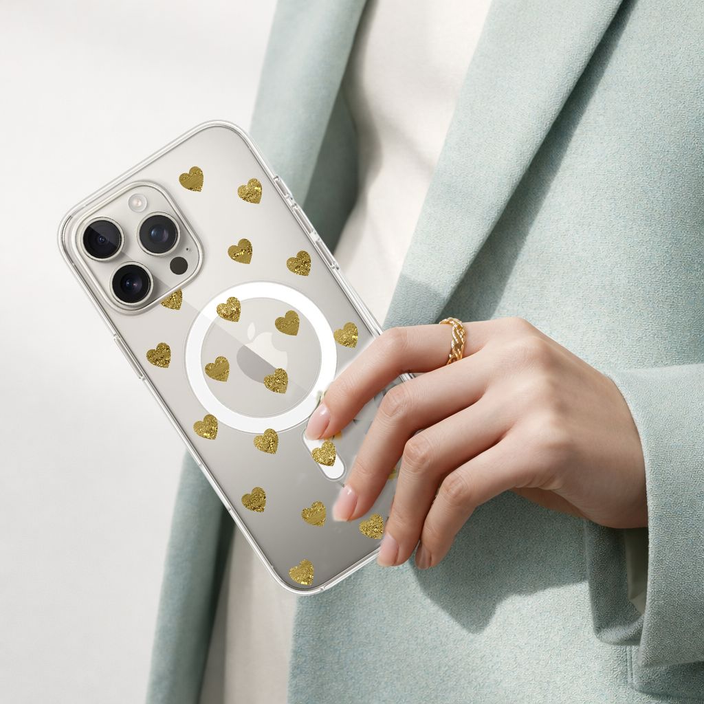 MagSafe iPhone 16 Pro Max Gold Plum Heart Clear Case
