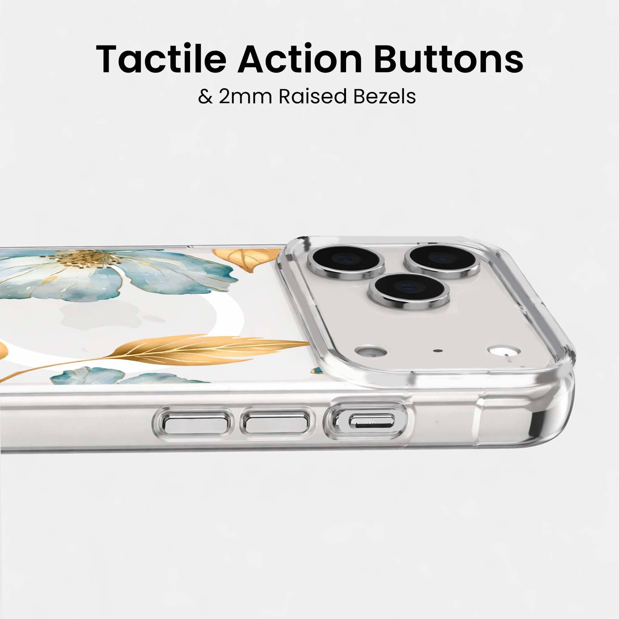 MagSafe iPhone 17 Pro Blue Wildflower Clear Case