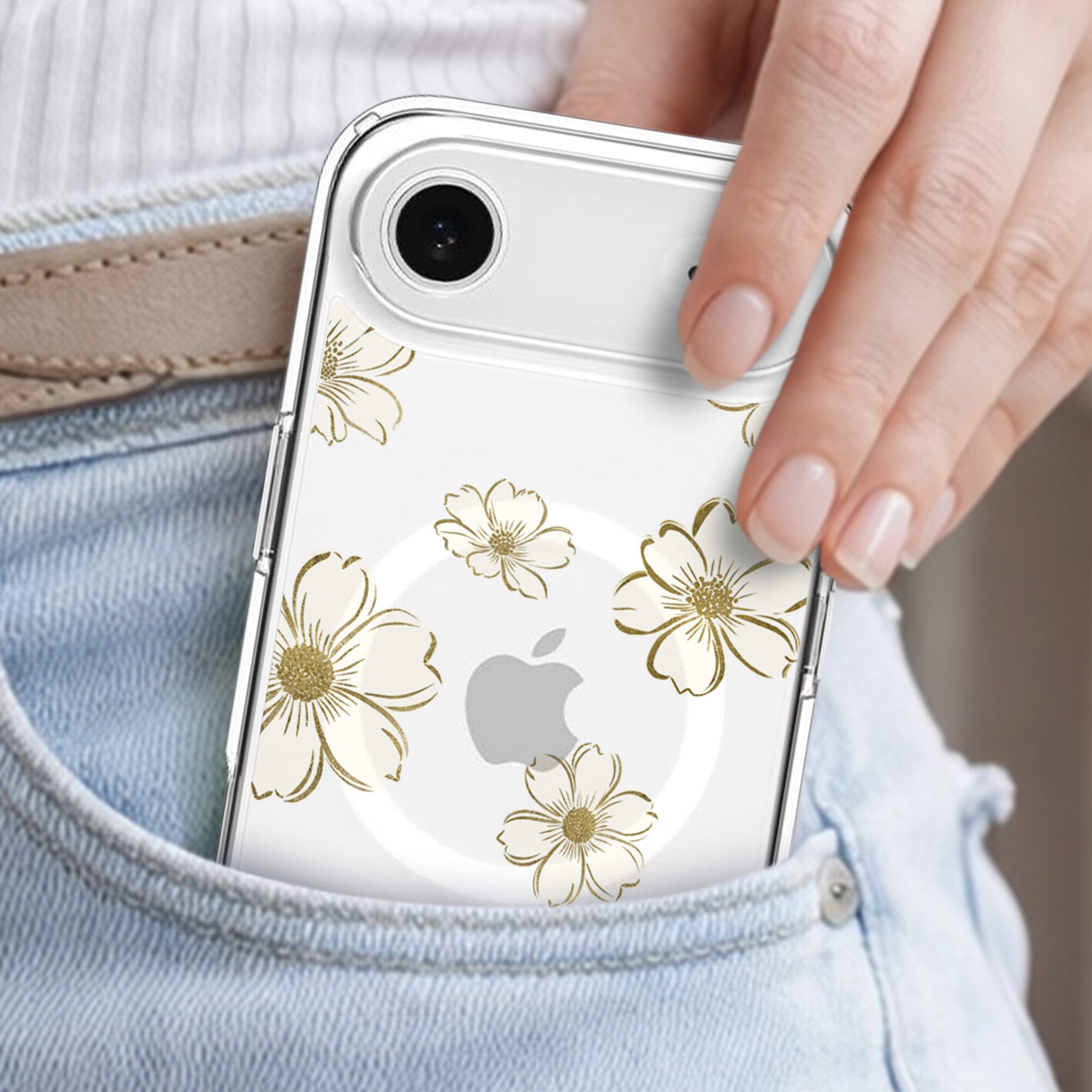 iPhone Air Gold Flower Clear Case With MagSafe