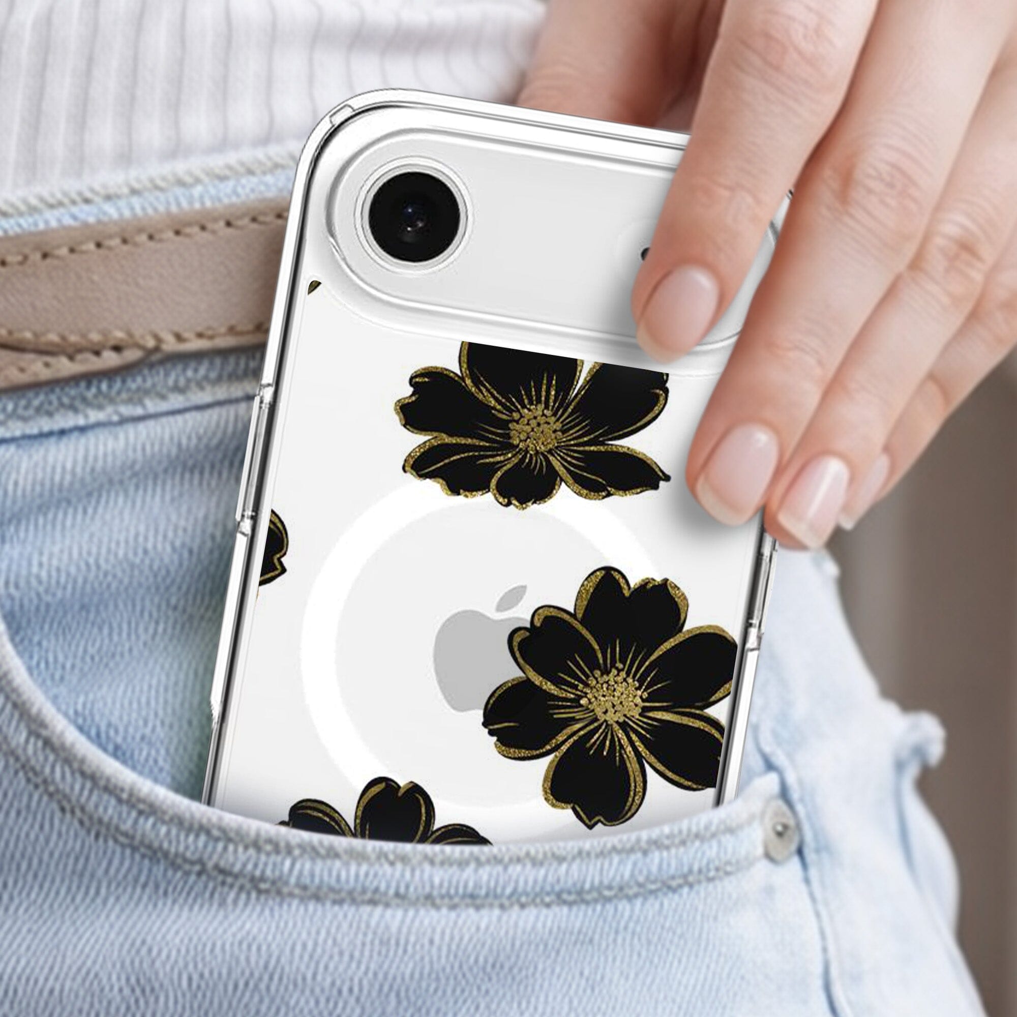 iPhone Air Black Flower Clear Case With MagSafe