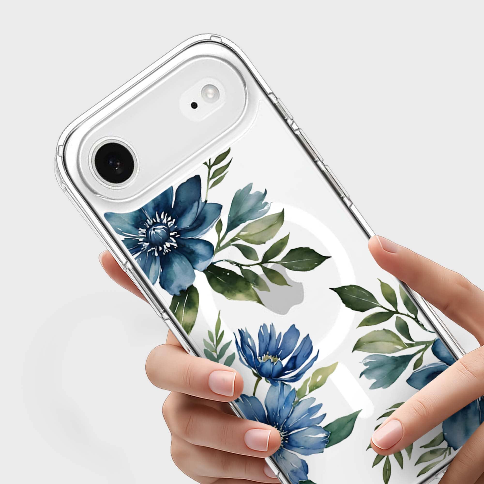 iPhone Air Blue Floral Clear Case With MagSafe