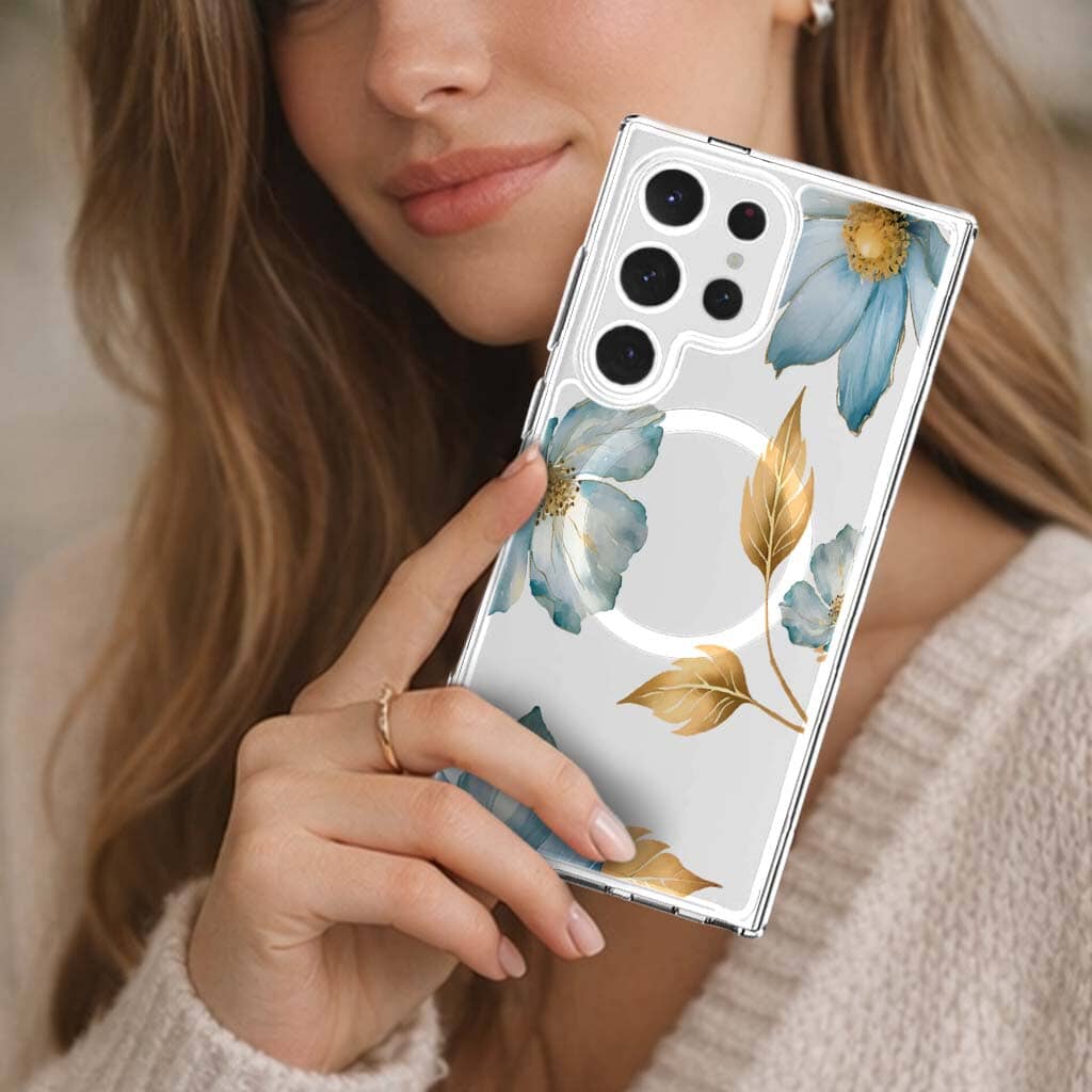 Samsung Galaxy S25 Ultra Blue Wildflower Clear Case