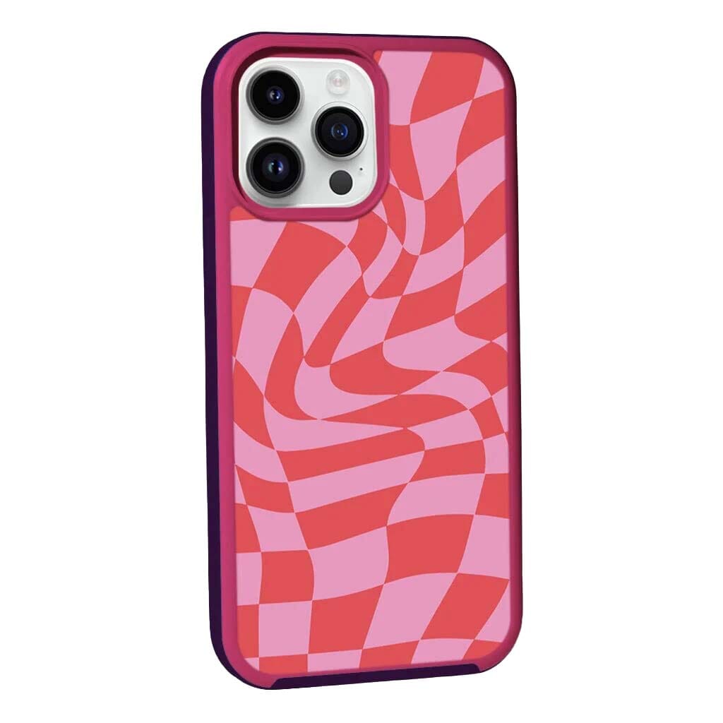 MagSafe iPhone 13 Pro Max Pink Swirl Checkerboard Print Case