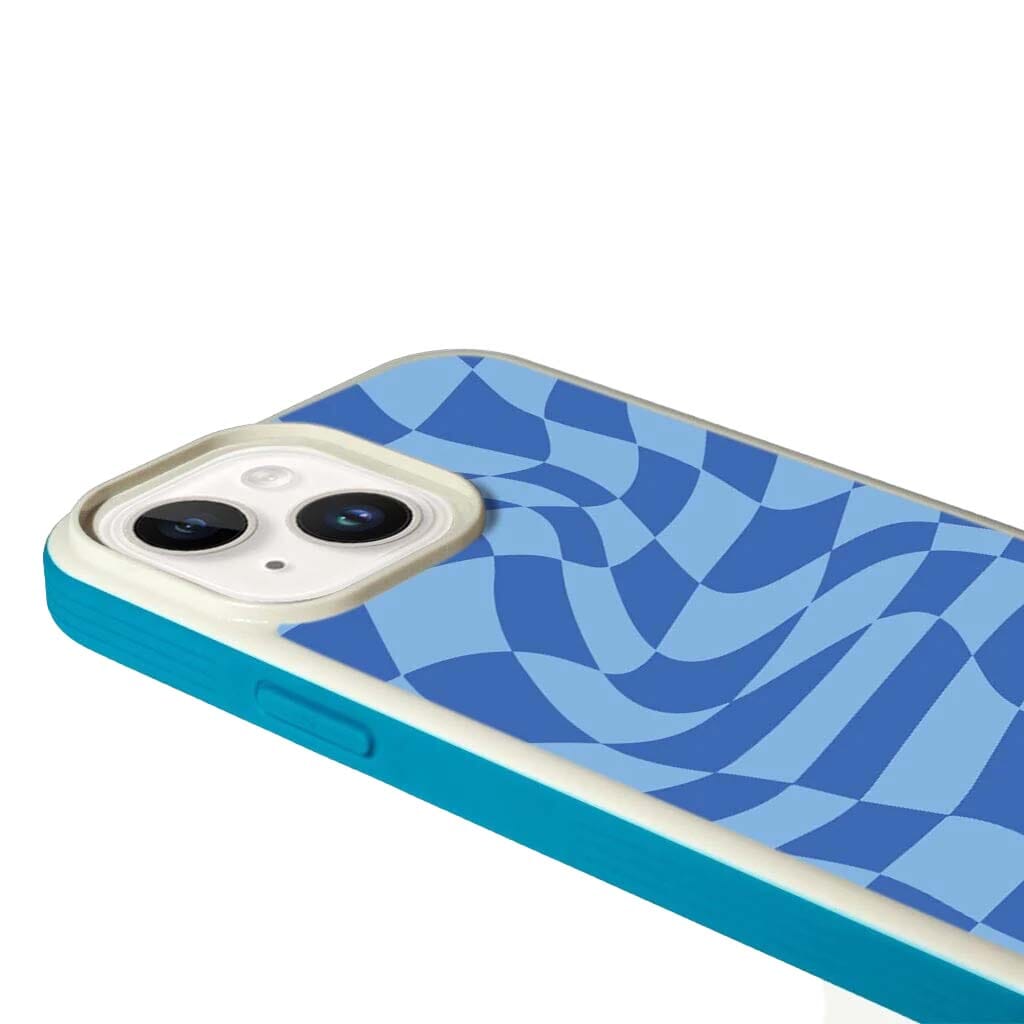 MagSafe iPhone 13 Blue Swirl Checkerboard Print Case