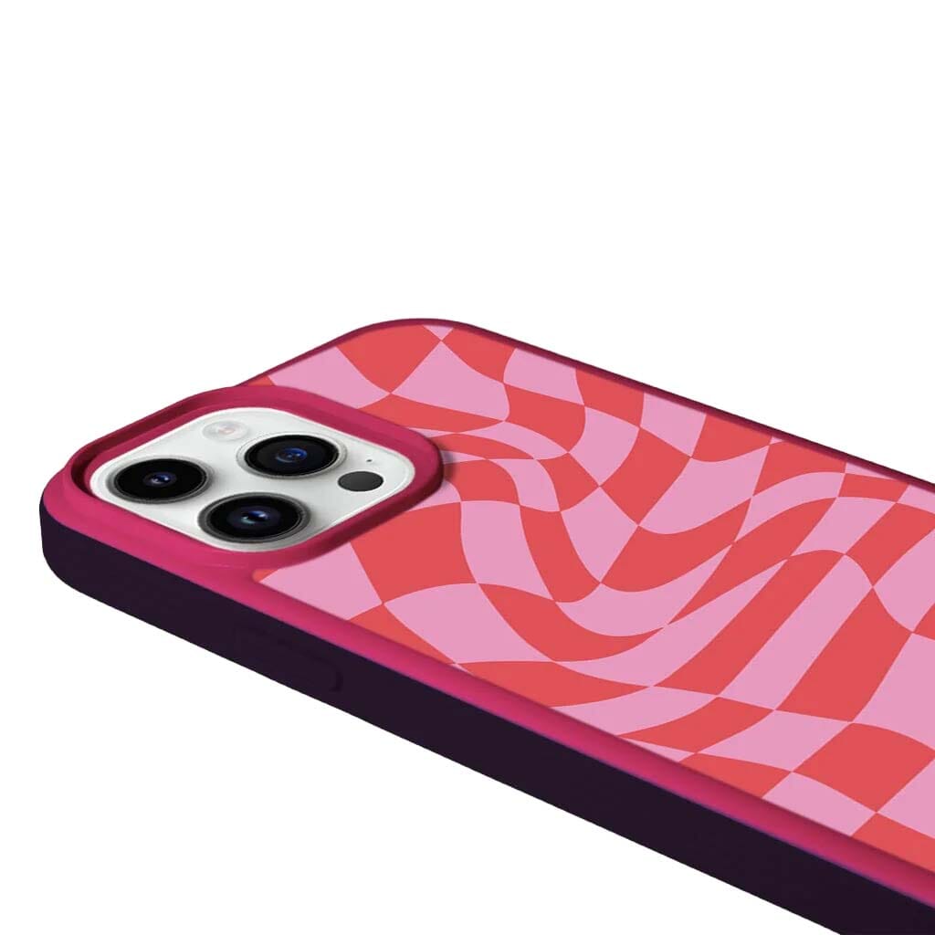 MagSafe iPhone 13 Pro Max Pink Swirl Checkerboard Print Case