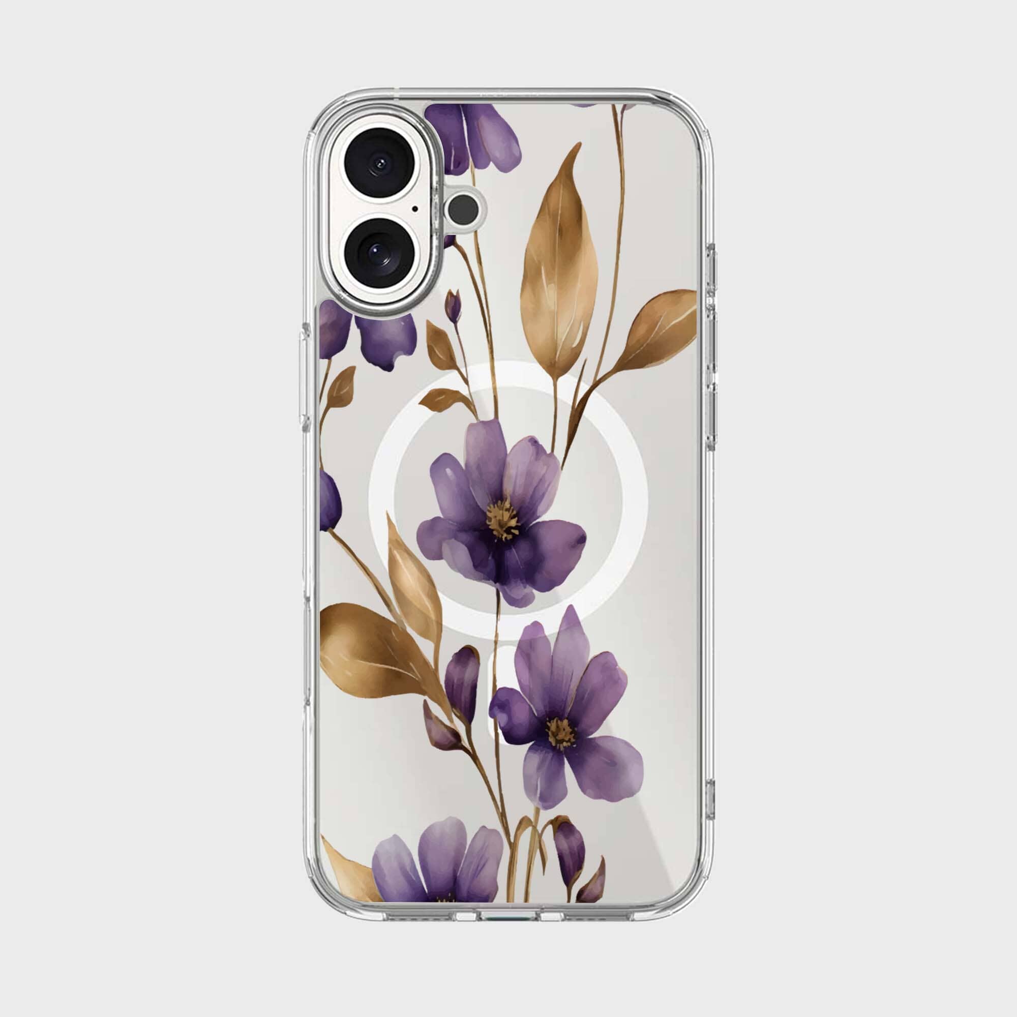 MagSafe iPhone 16 Purple Wildflower Clear Case