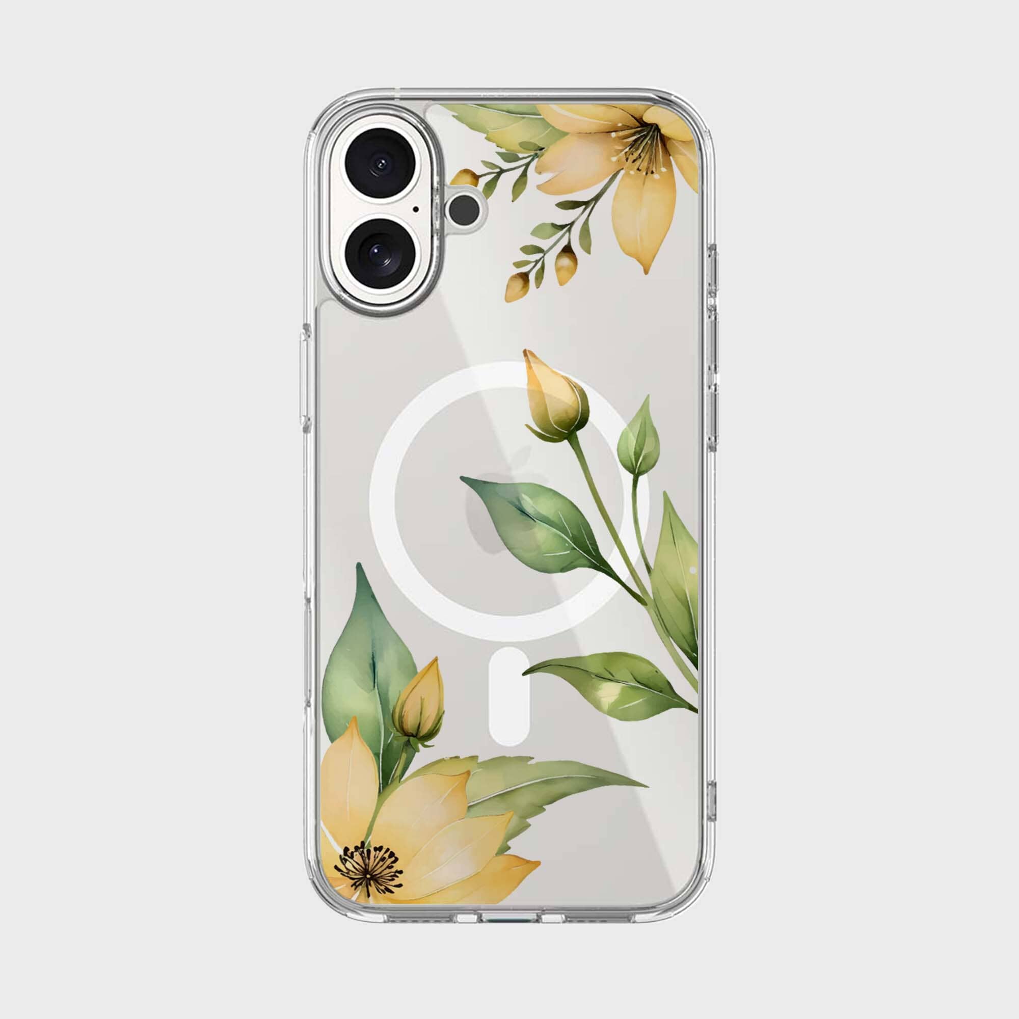 MagSafe iPhone 16 Yellow Wildflower Clear Case