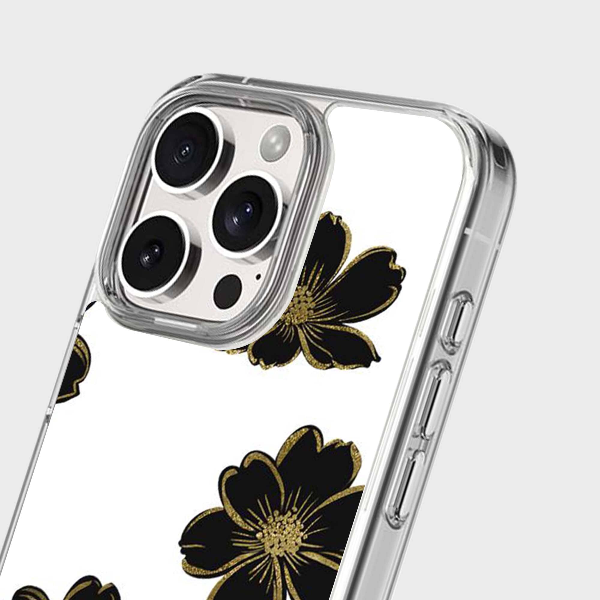 MagSafe iPhone 16 Pro Max Black Flower Clear Case