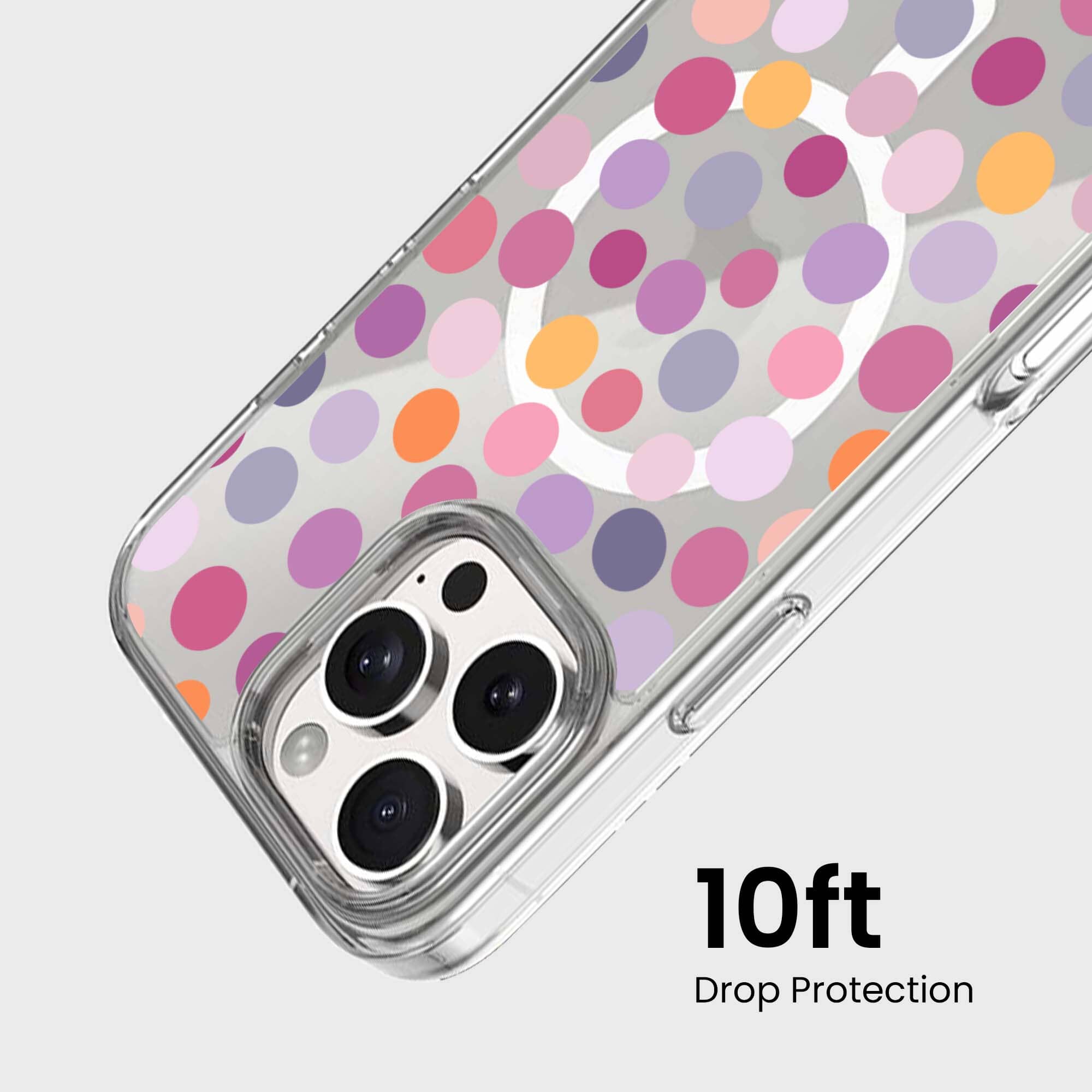MagSafe iPhone 16 Pro Max Purple Polka Dots Clear Case