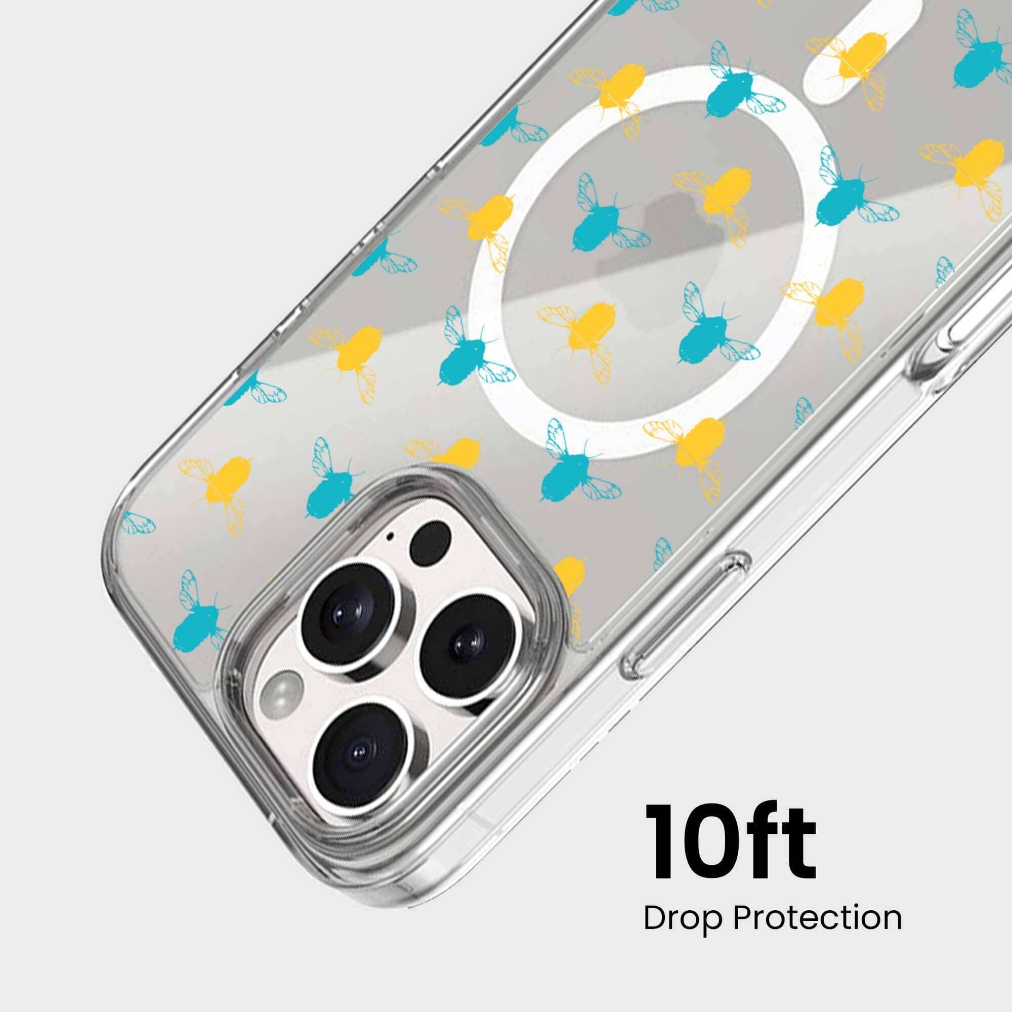 iPhone 16 Pro Clear Case - Blue and Yellow Bumble Design