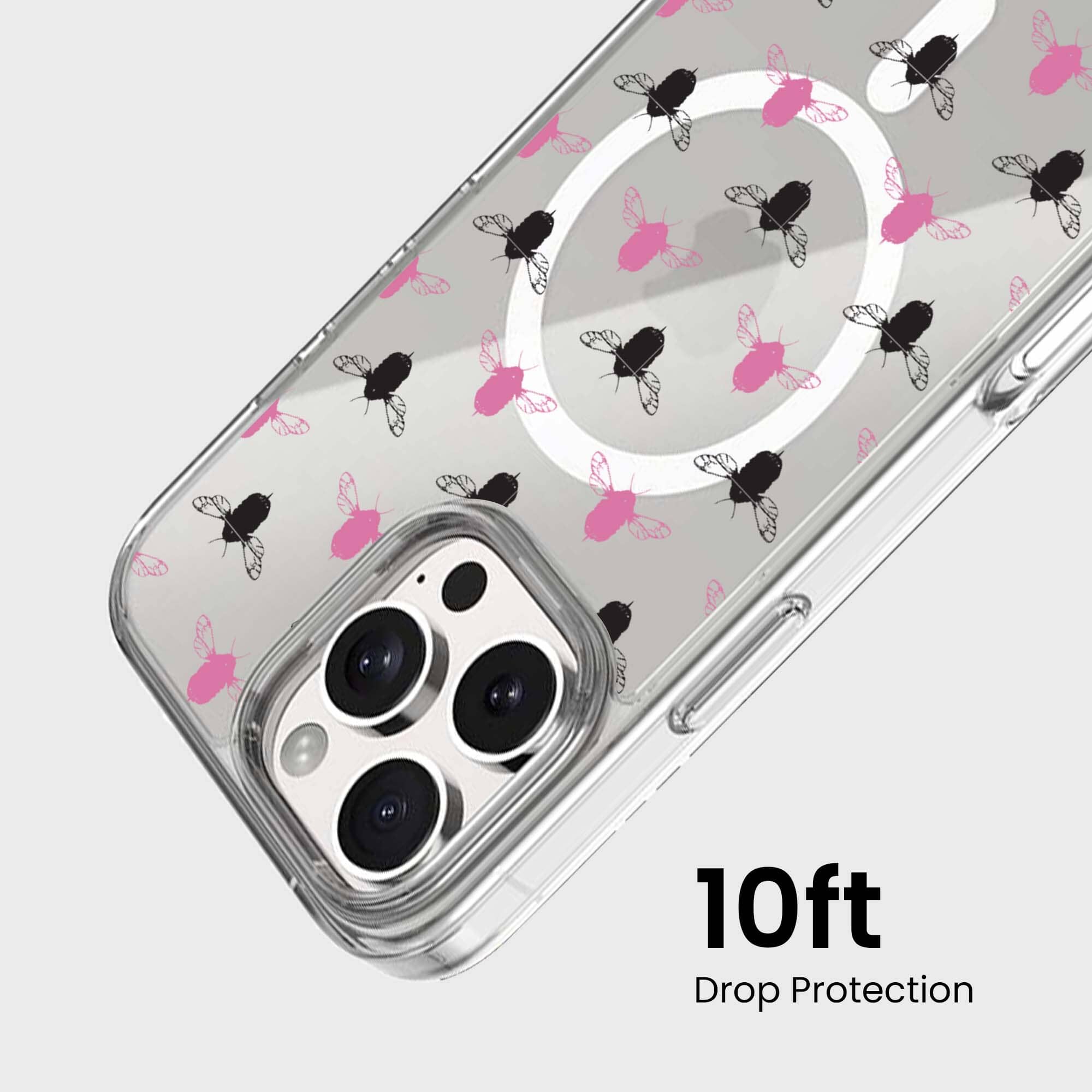 iPhone 16 Pro Max Clear Case - Black and Pink Bumble Design