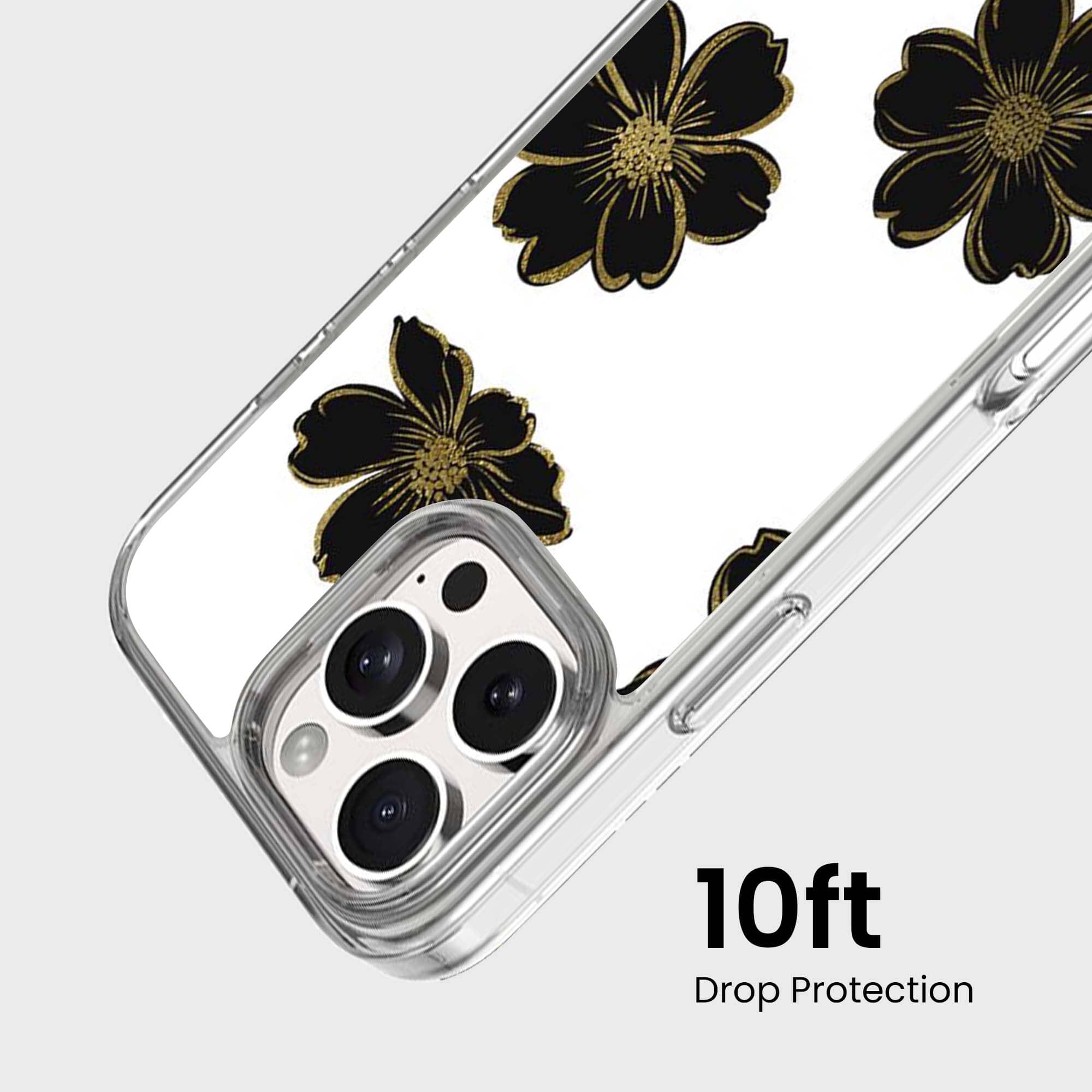 MagSafe iPhone 16 Pro Max Black Flower Clear Case