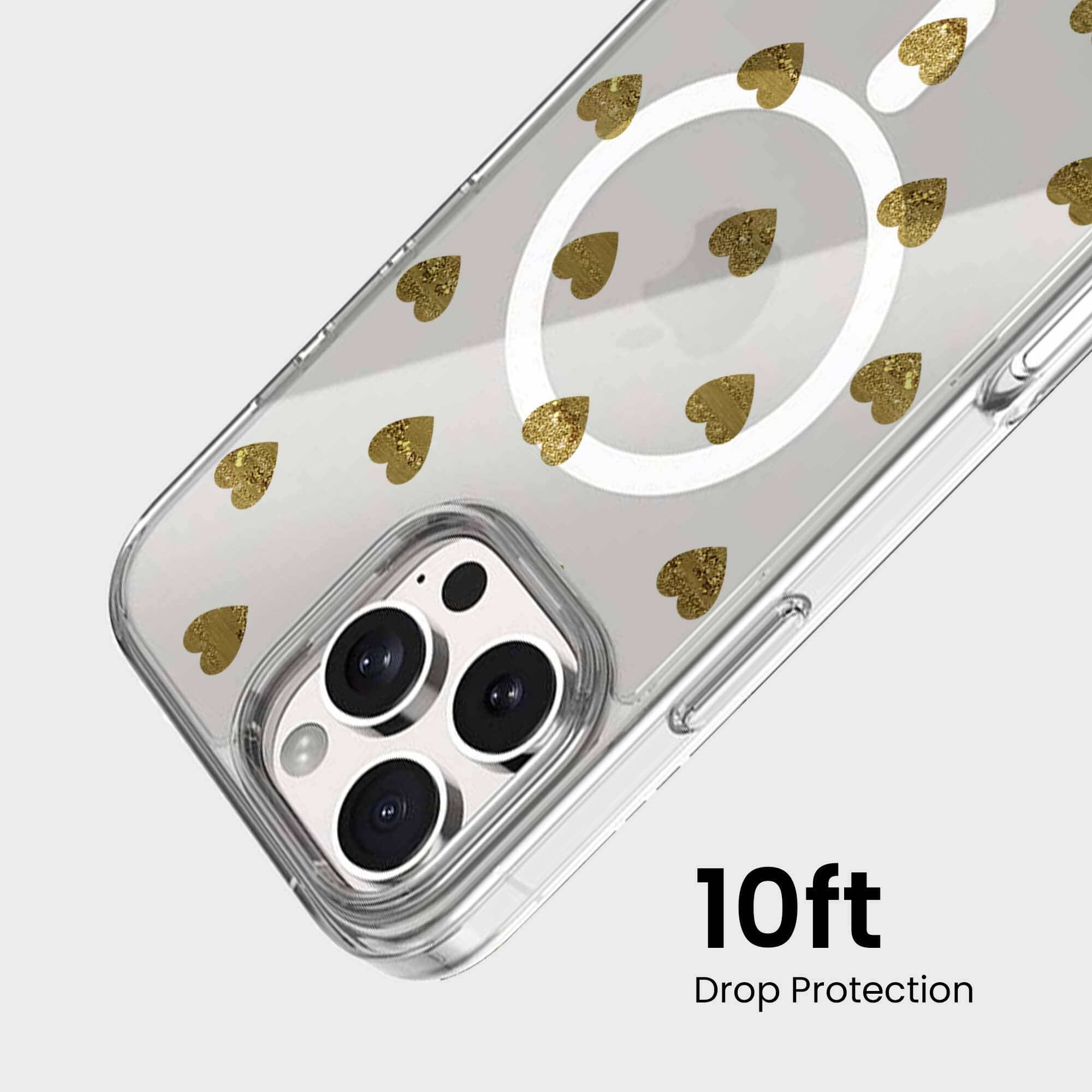 MagSafe iPhone 16 Pro Max Gold Plum Heart Clear Case