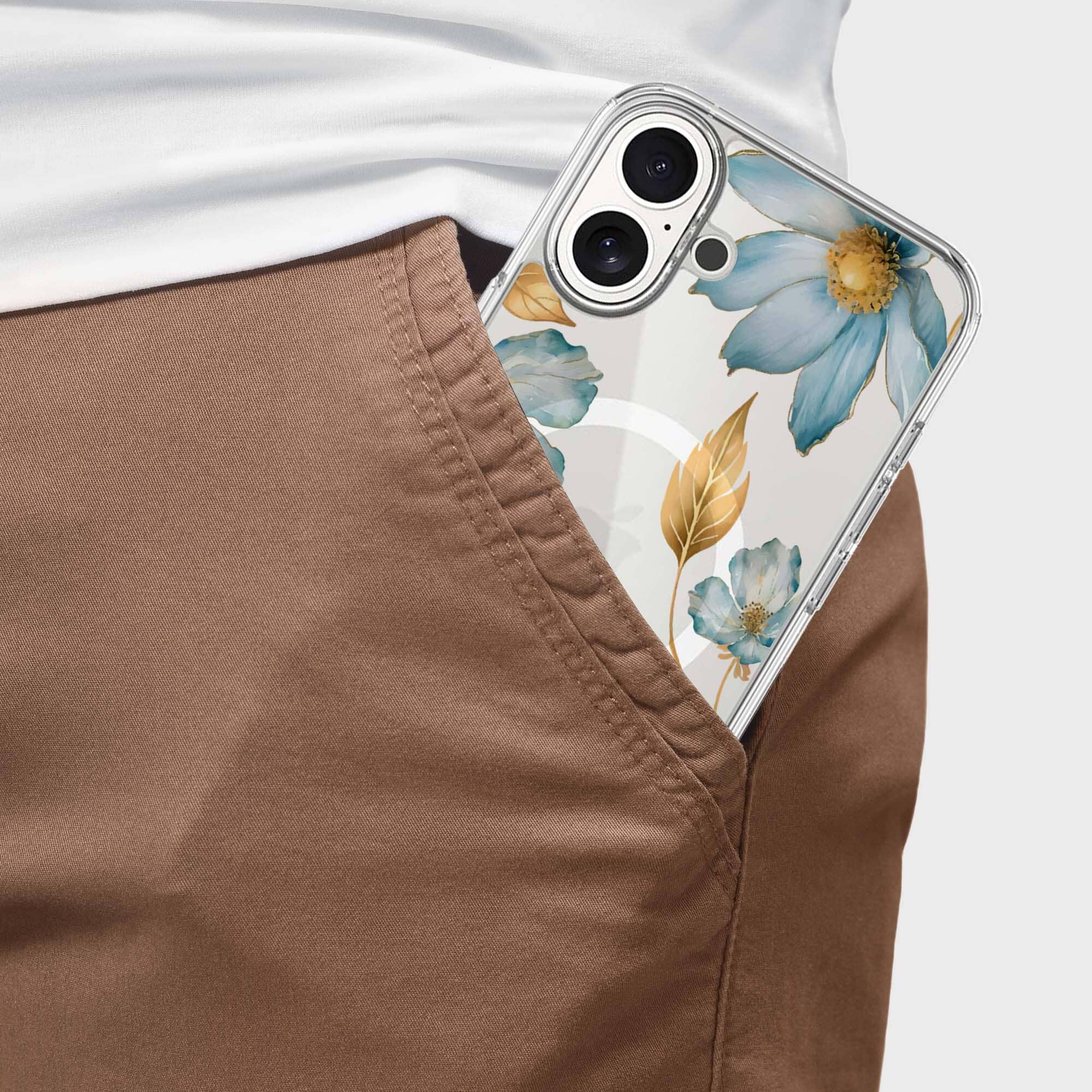 MagSafe iPhone 16 Blue Wildflower Clear Case