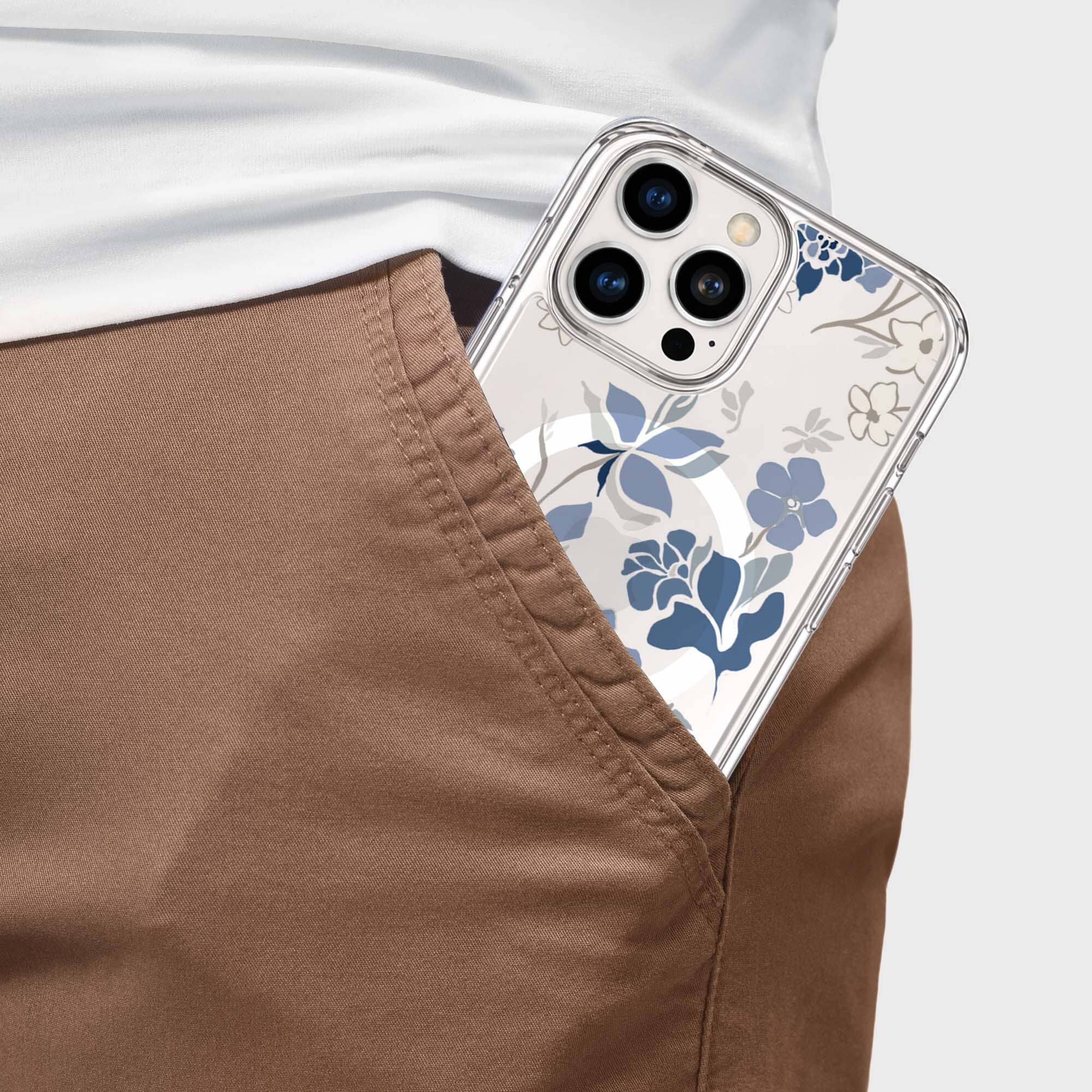MagSafe iPhone 16 Pro Max Blue Pattern Clear Case
