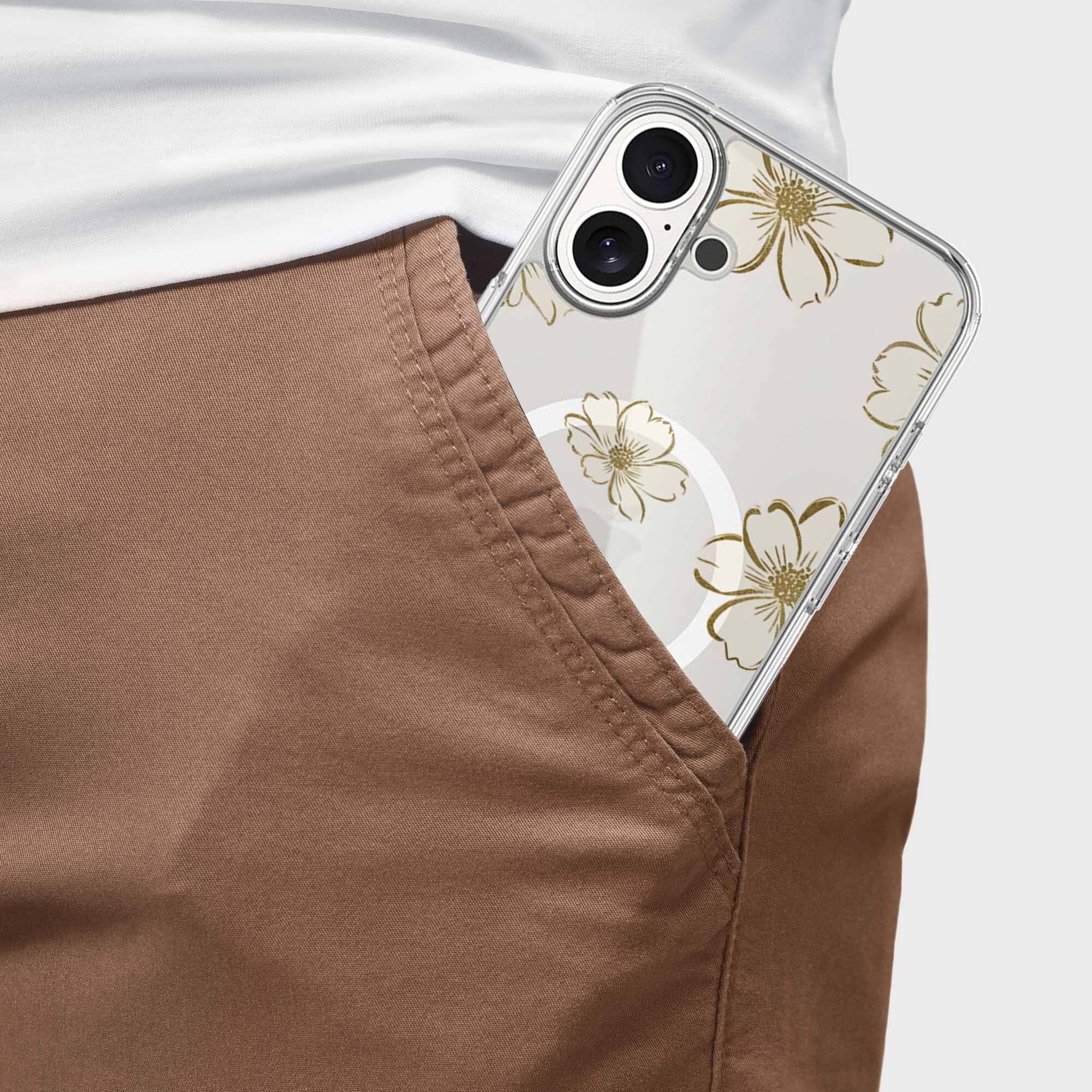 MagSafe iPhone 16 Gold Pattern Clear Case