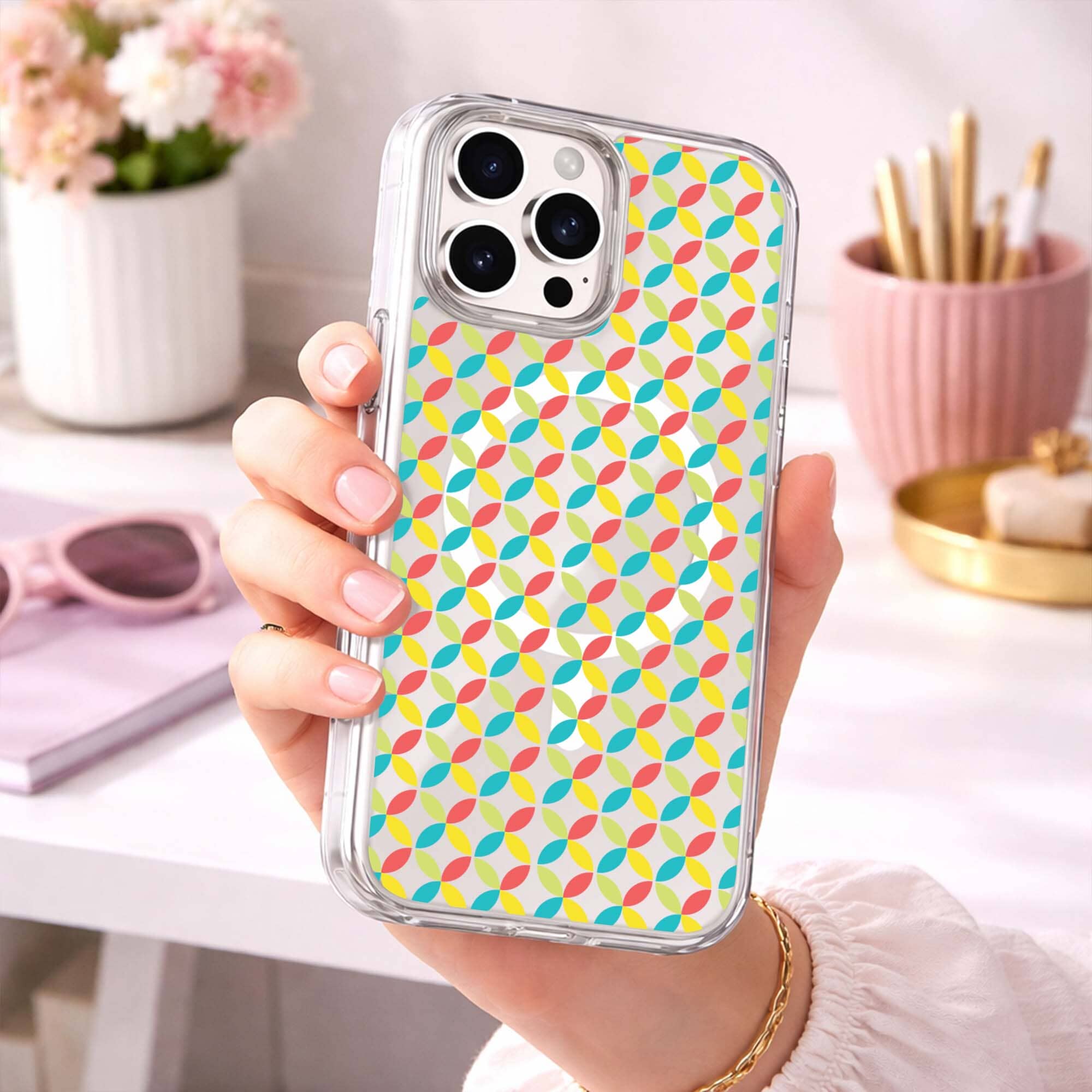 iPhone 16 Pro Max Clear Case - Yellow Celestial Petal Design