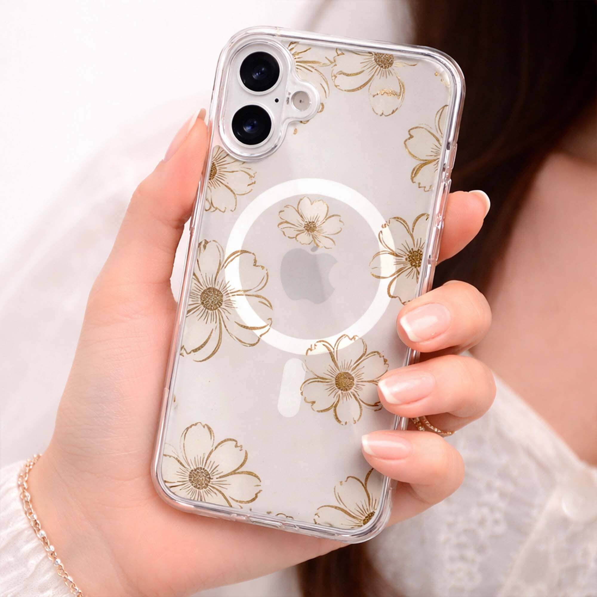 MagSafe iPhone 16 Gold Pattern Clear Case