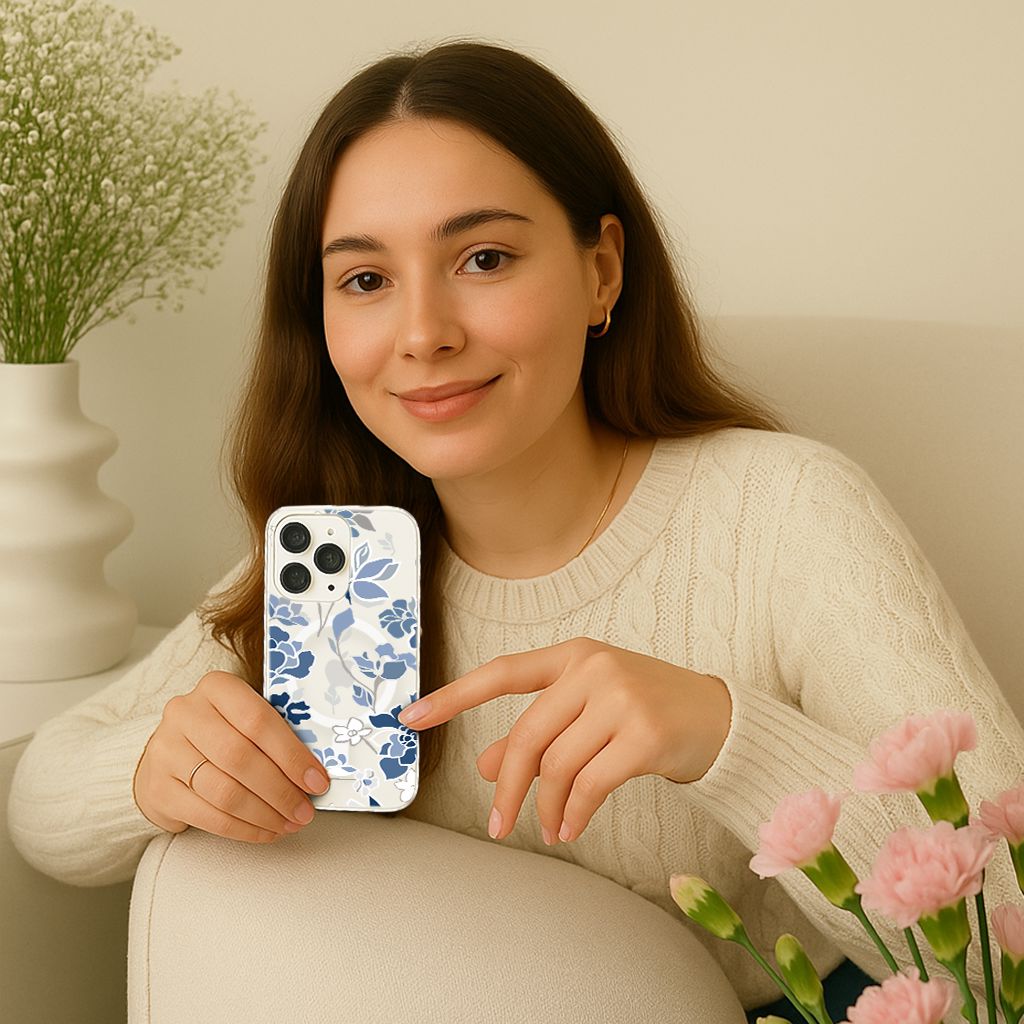 MagSafe iPhone 16 Blue Pattern Clear Case