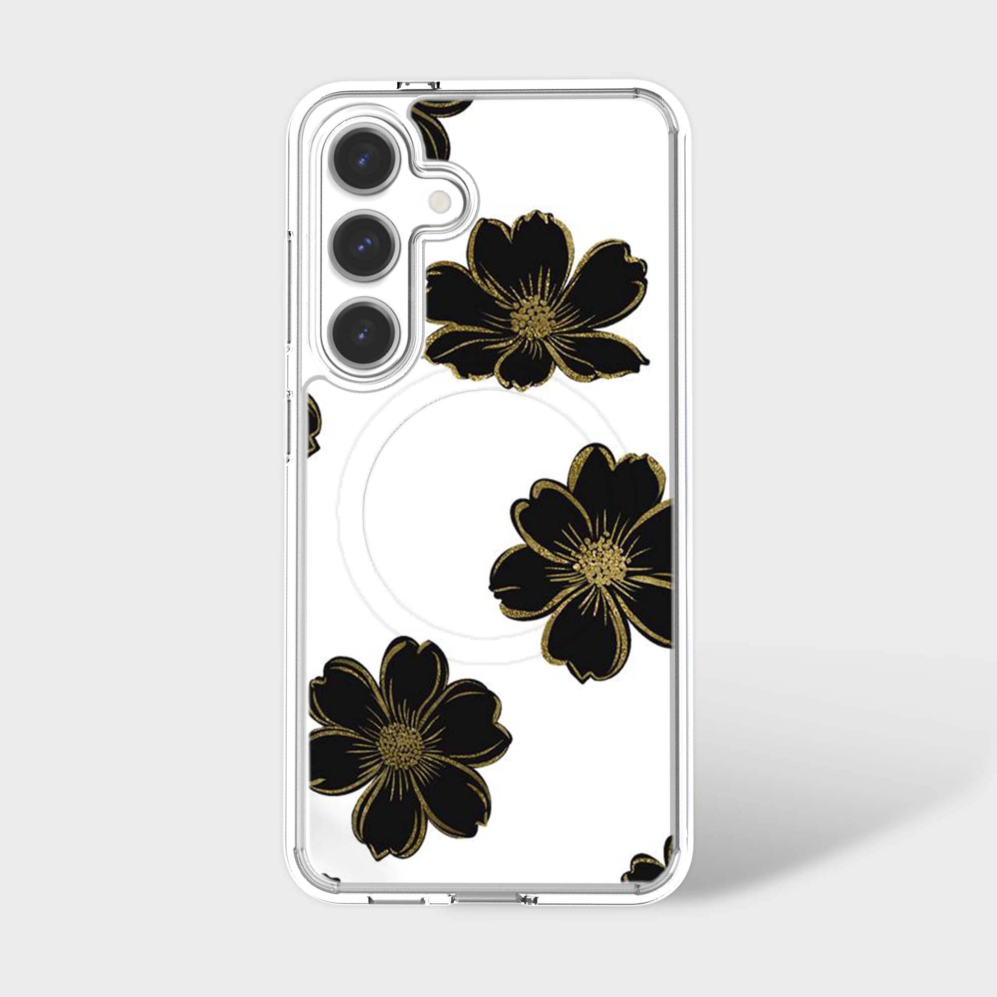 Samsung Galaxy S25 Black Flower Clear Case