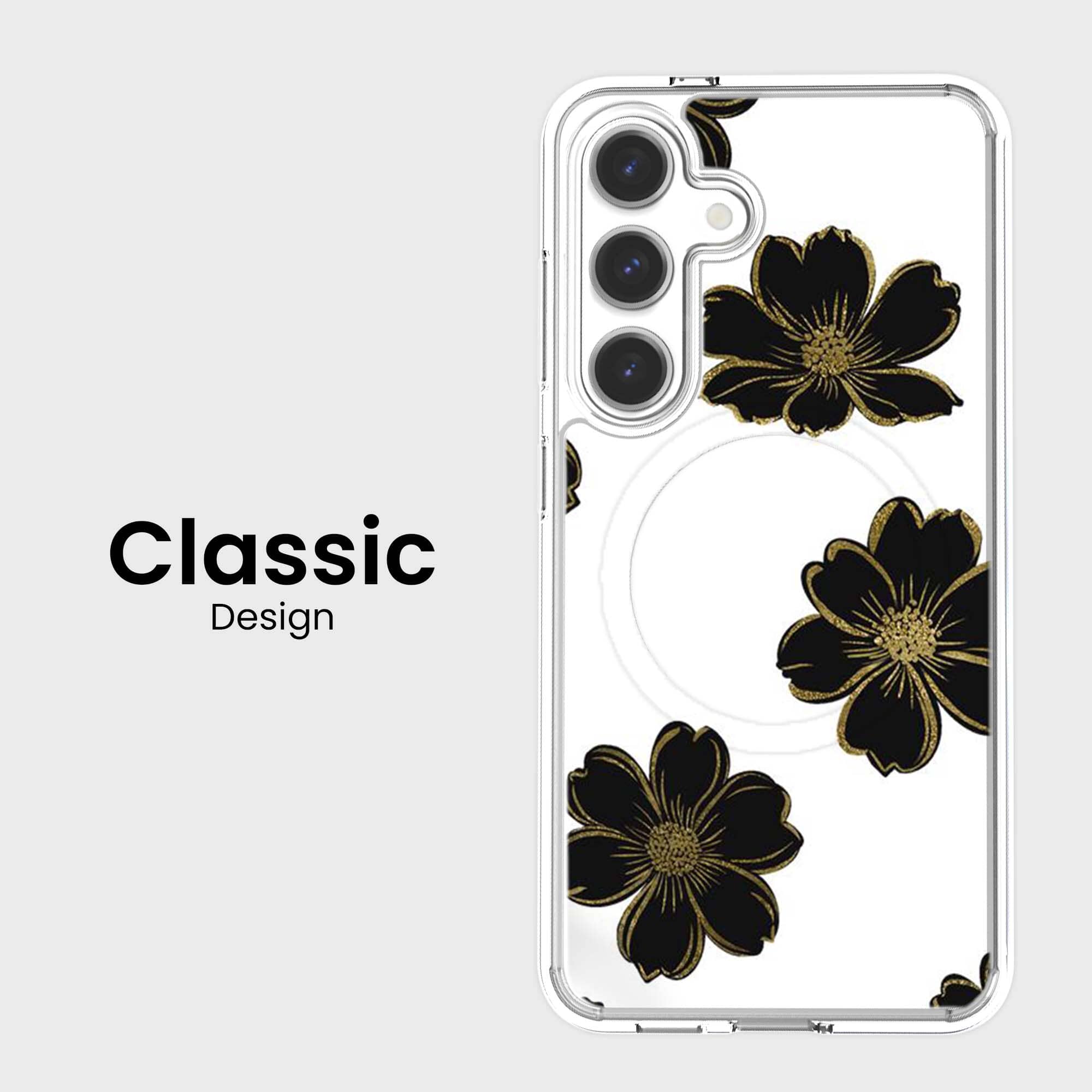 Samsung Galaxy S25 Black Flower Clear Case