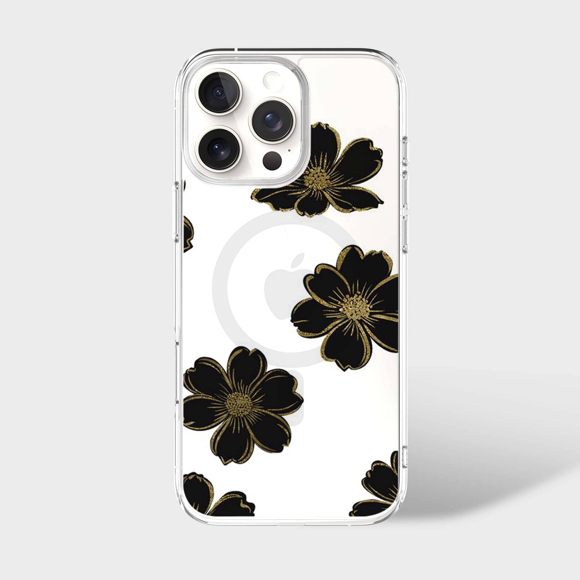 MagSafe iPhone 16 Pro Max Black Flower Clear Case