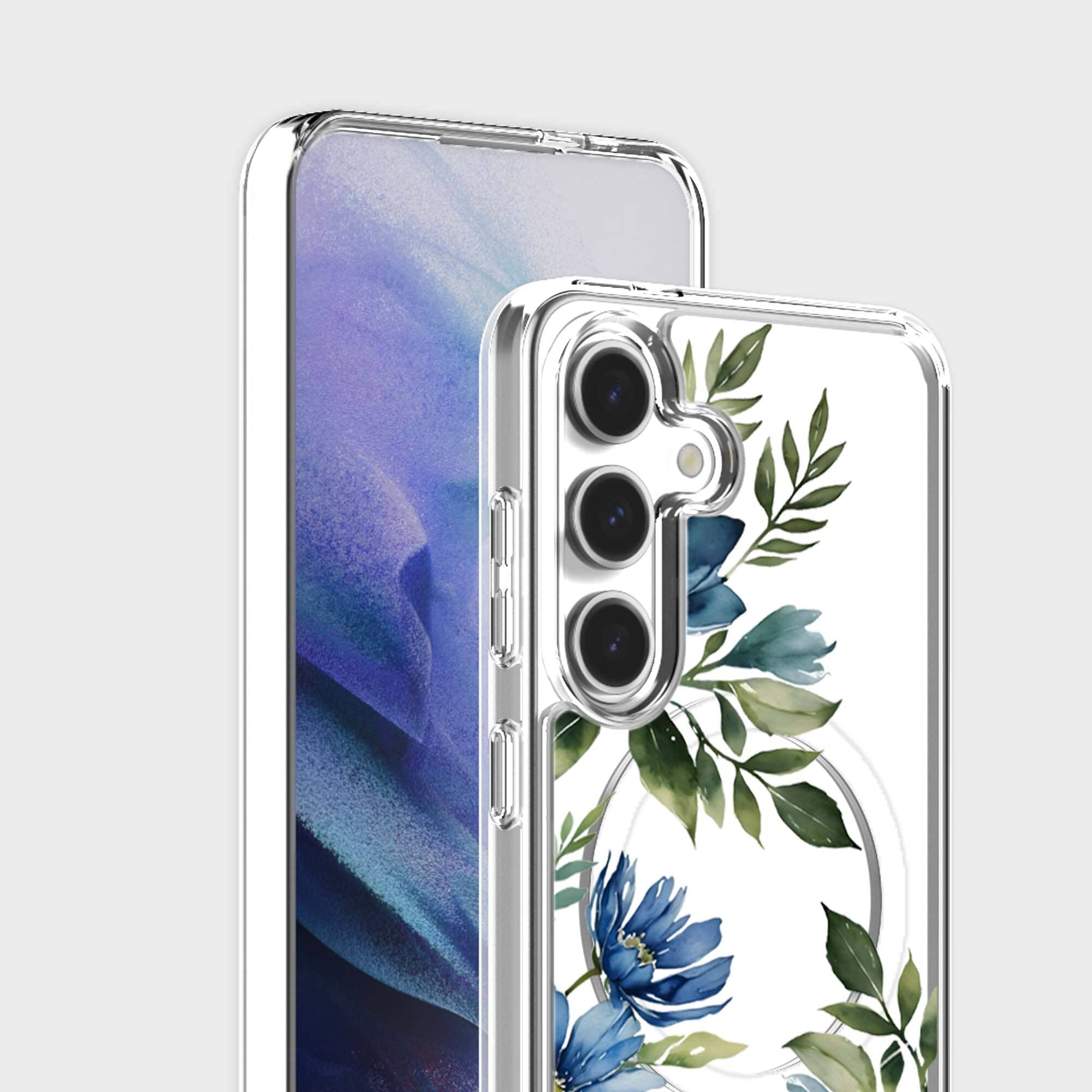 Samsung Galaxy S25 Blue Floral Clear Case