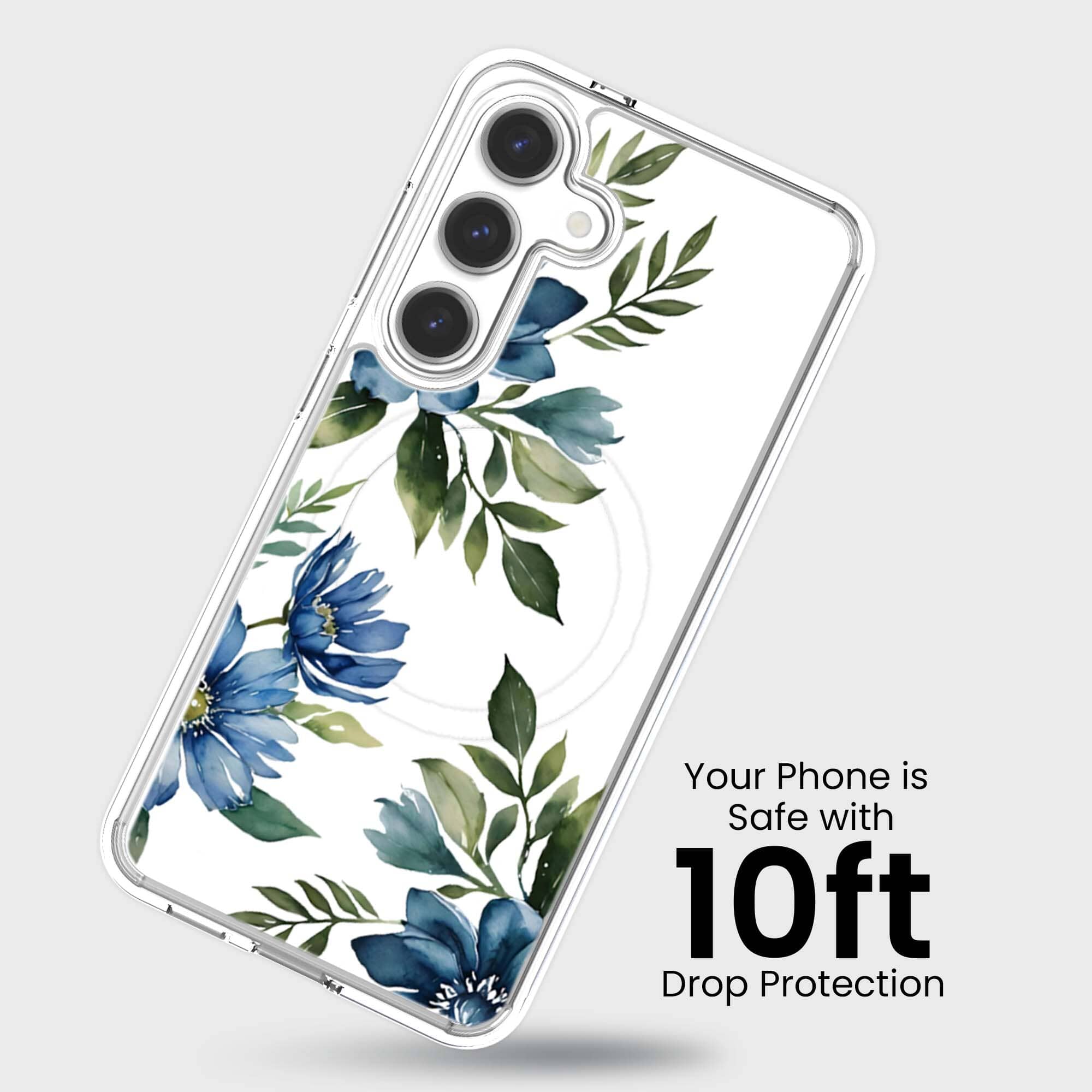 Samsung Galaxy S25 Blue Floral Clear Case