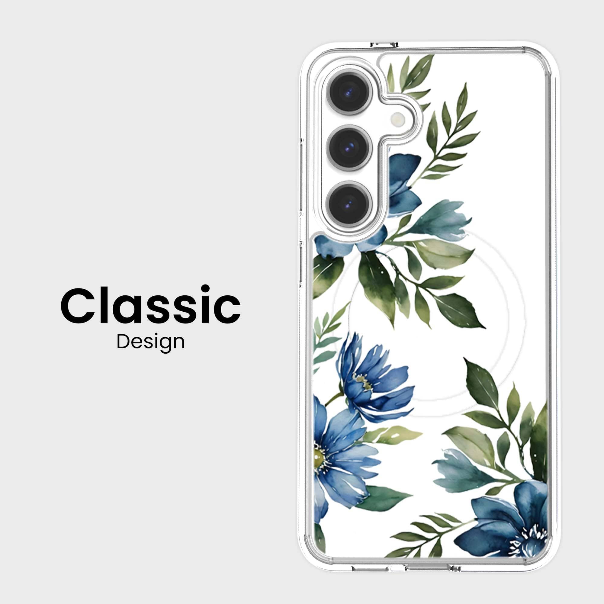 Samsung Galaxy S25 Blue Floral Clear Case