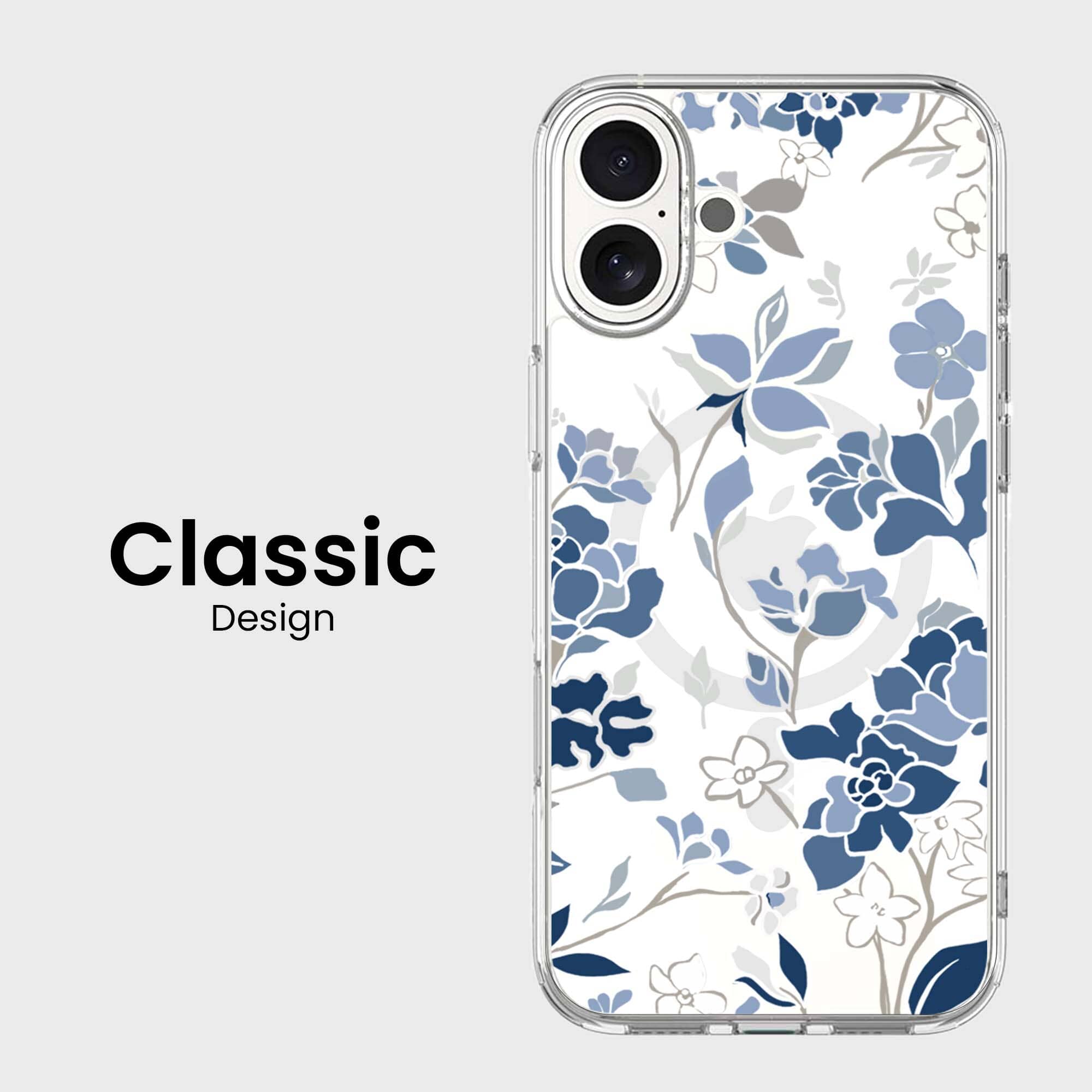 MagSafe iPhone 16 Blue Pattern Clear Case