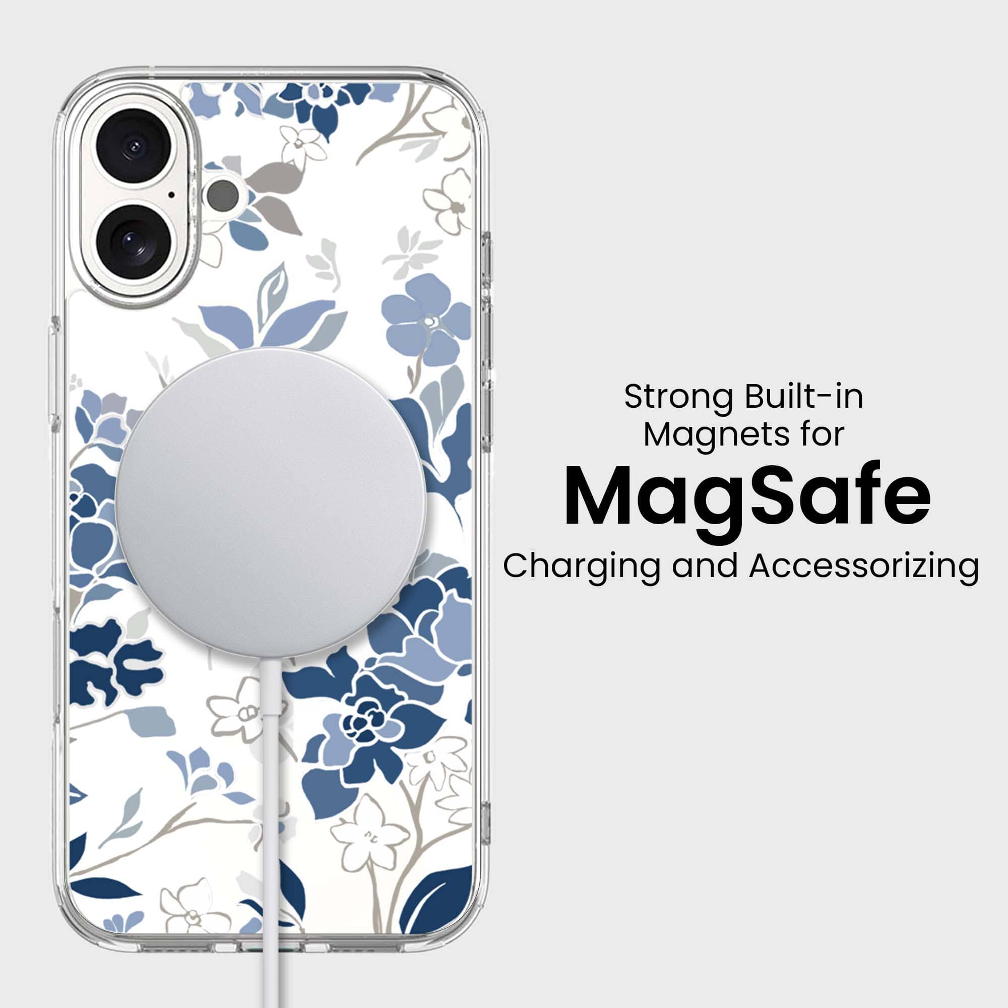 MagSafe iPhone 16 Blue Pattern Clear Case