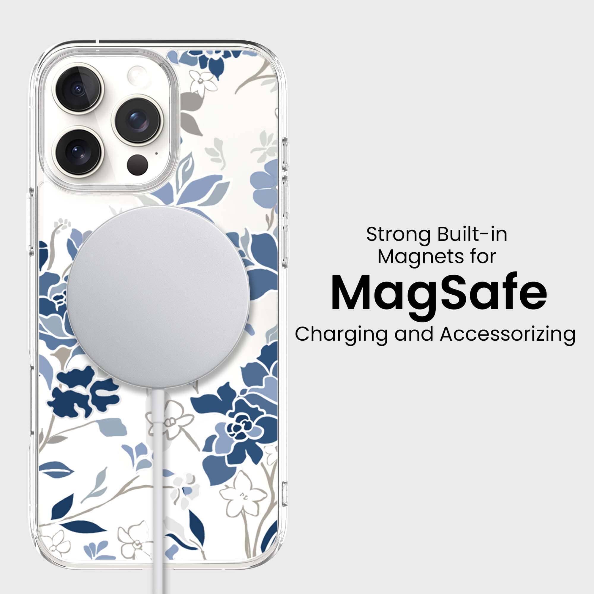 MagSafe iPhone 16 Pro Blue Pattern Clear Case