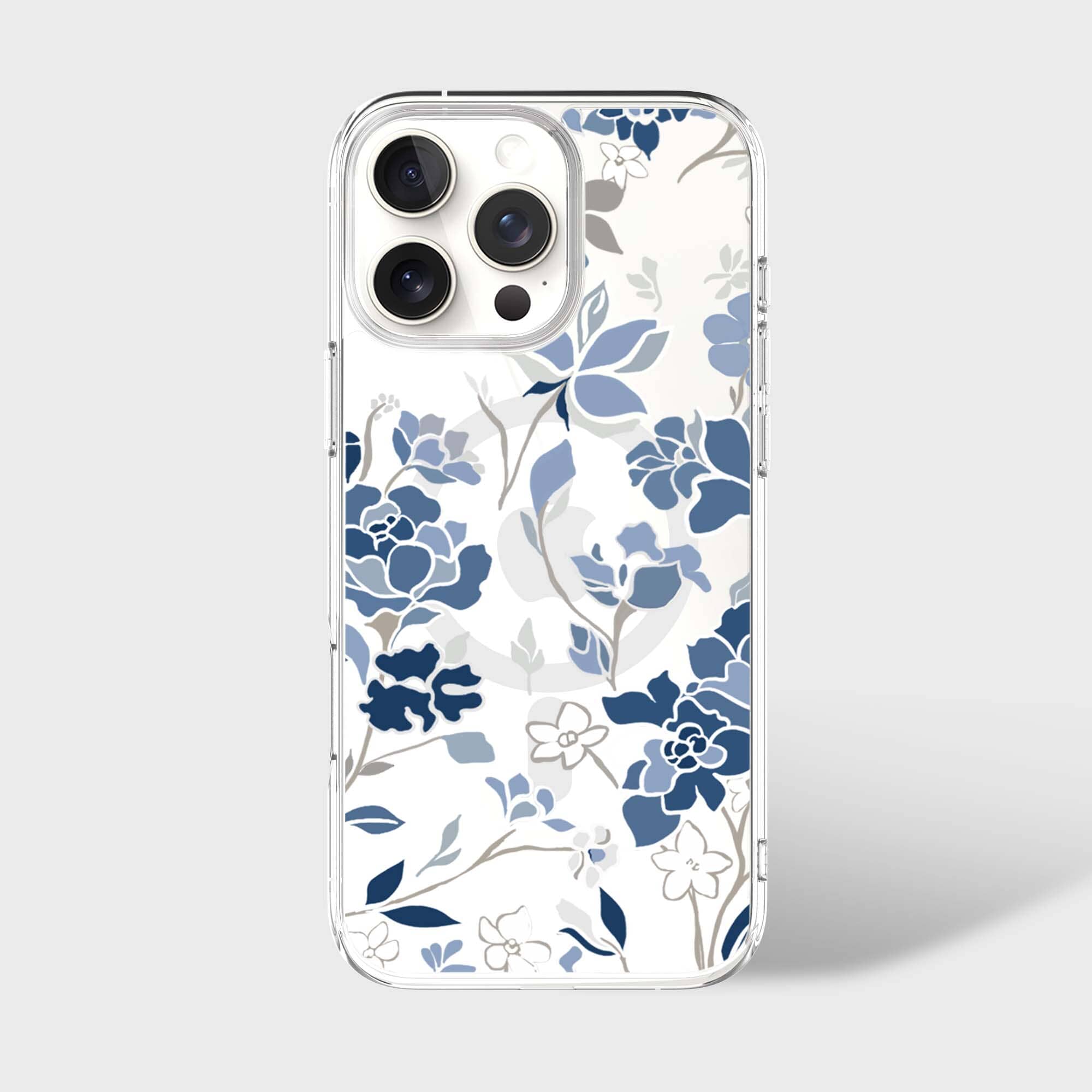 MagSafe iPhone 16 Pro Max Blue Pattern Clear Case