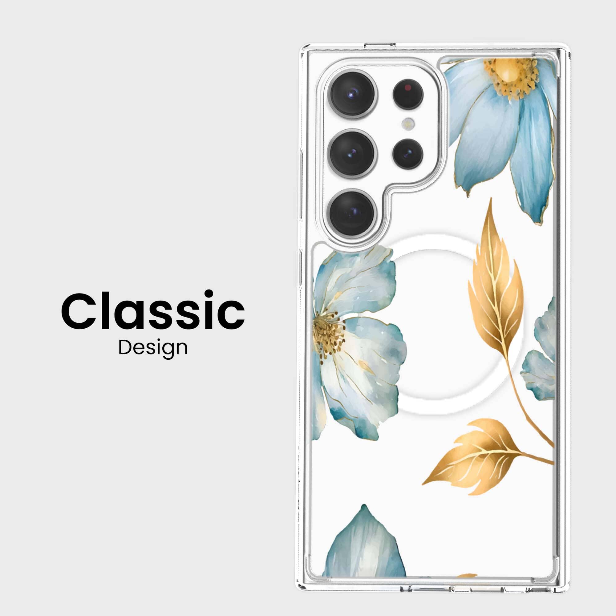 Samsung Galaxy S24 Ultra Blue Wildflower Clear Case