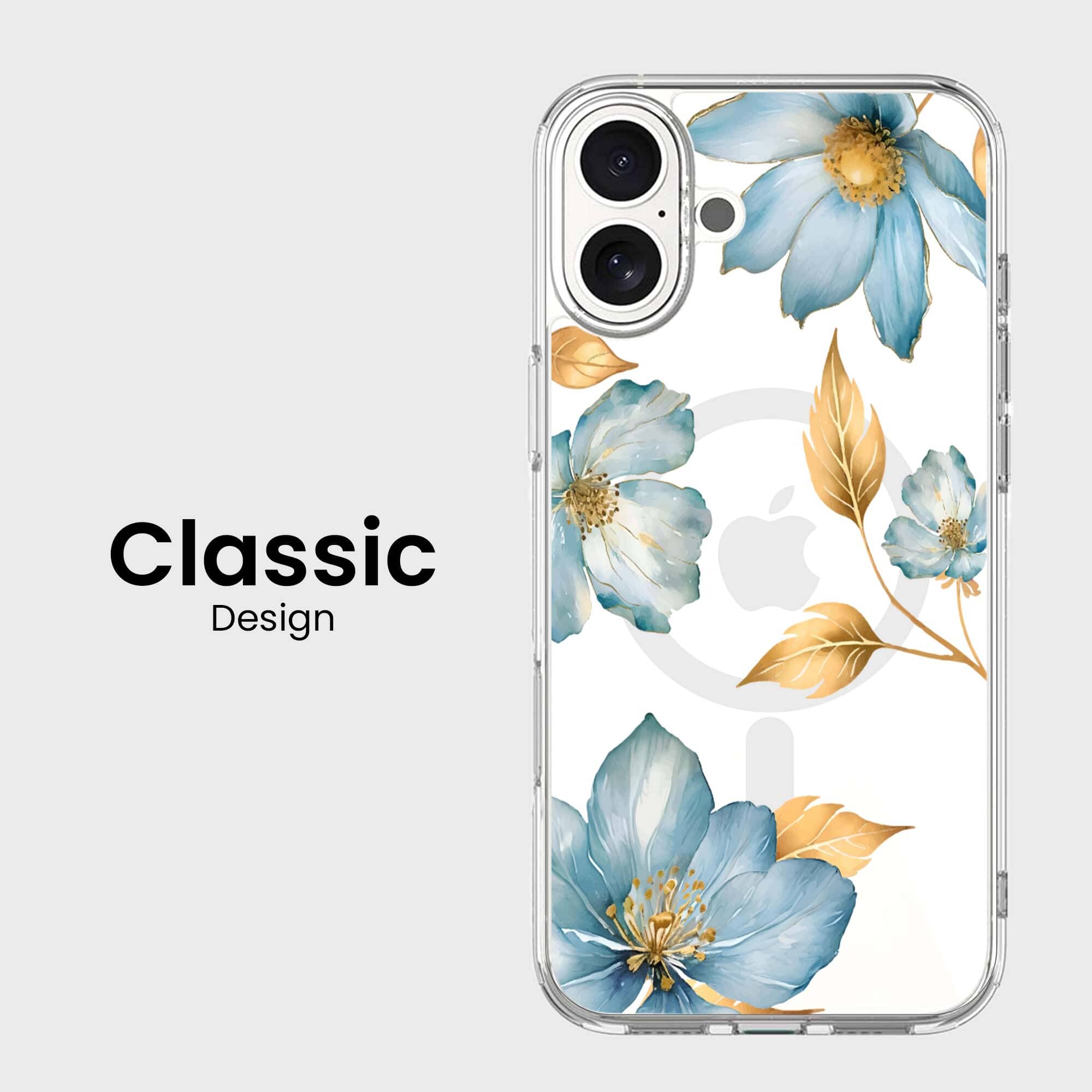 MagSafe iPhone 16 Blue Wildflower Clear Case