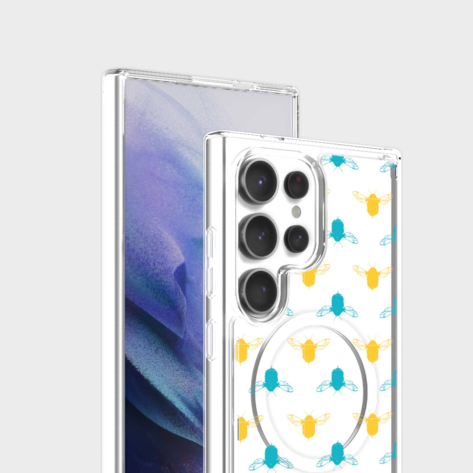 Samsung Galaxy S24 Ultra Clear Case - Blue and Yellow Bumble Design
