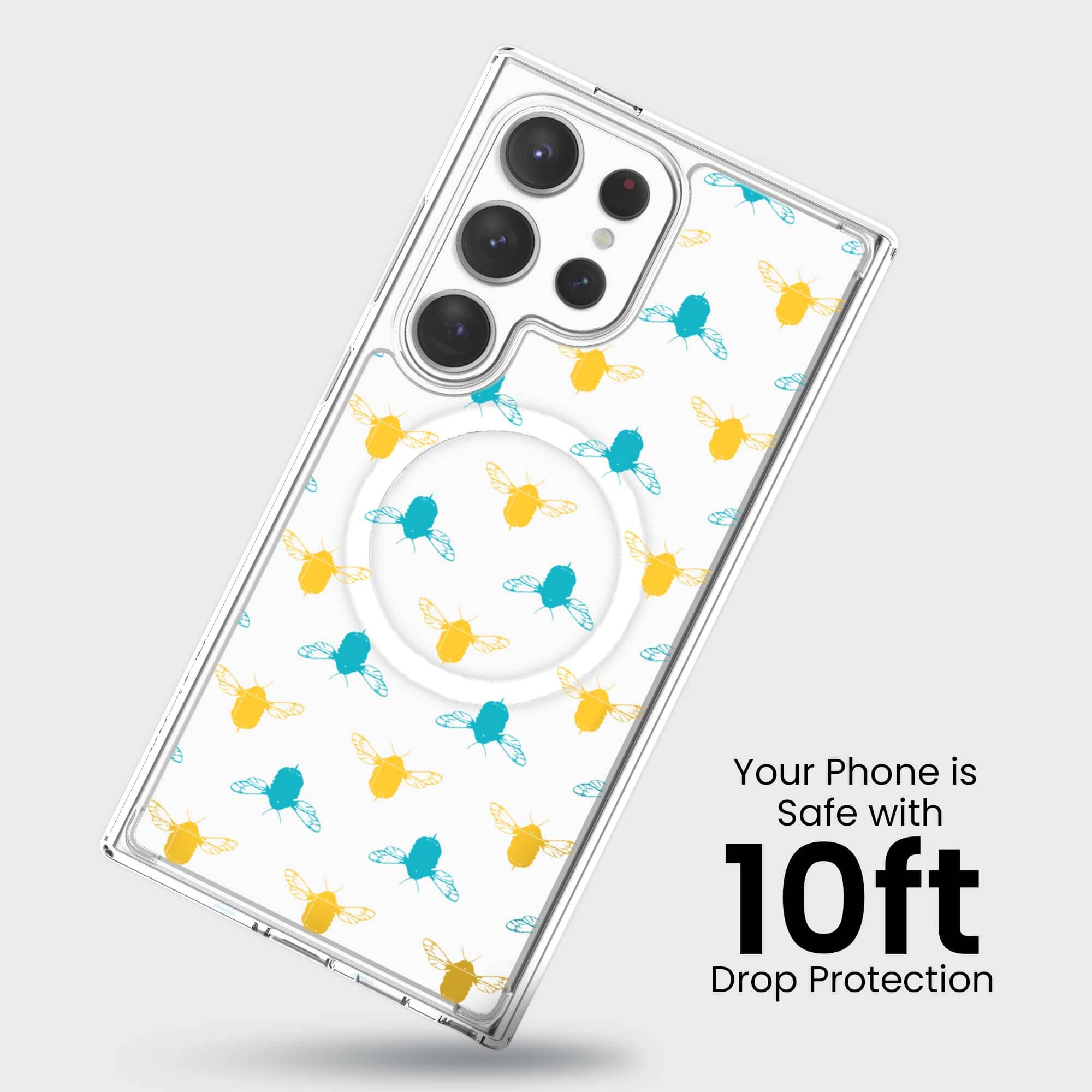 Samsung Galaxy S24 Ultra Clear Case - Blue and Yellow Bumble Design