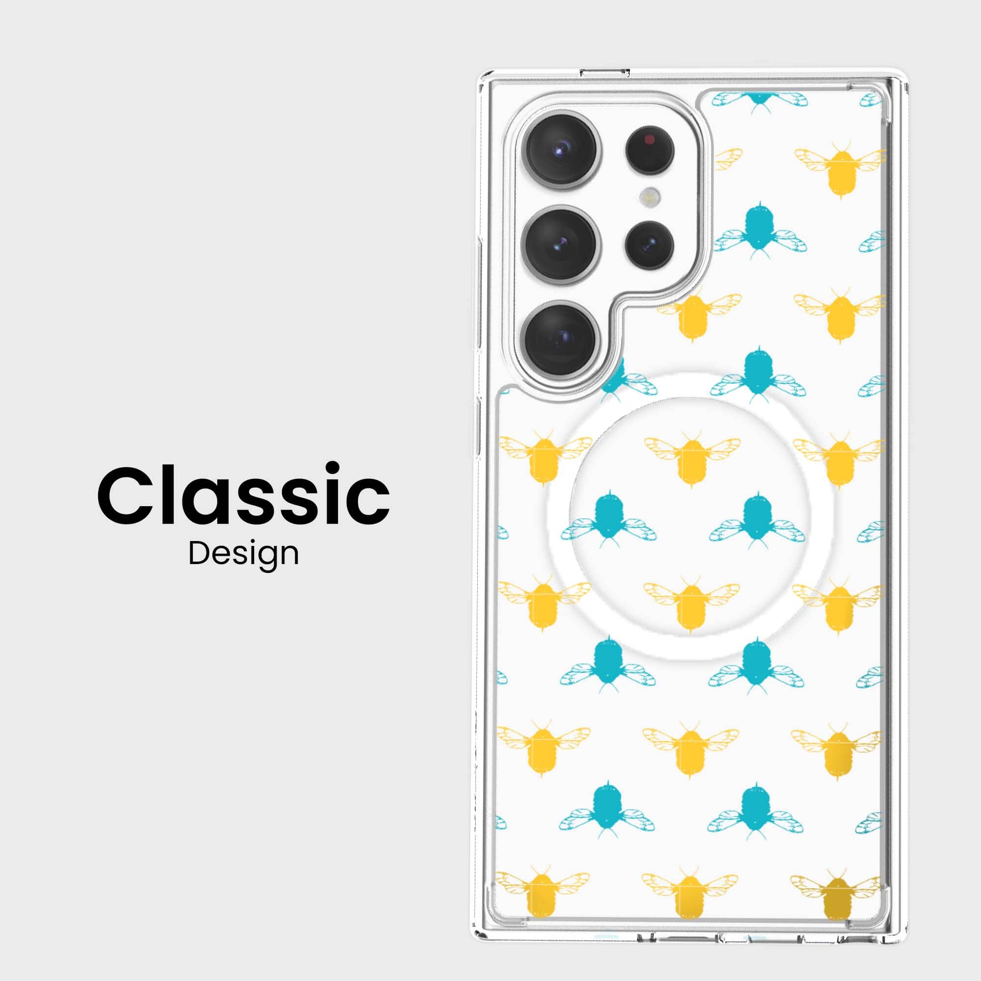Samsung Galaxy S24 Ultra Clear Case - Blue and Yellow Bumble Design