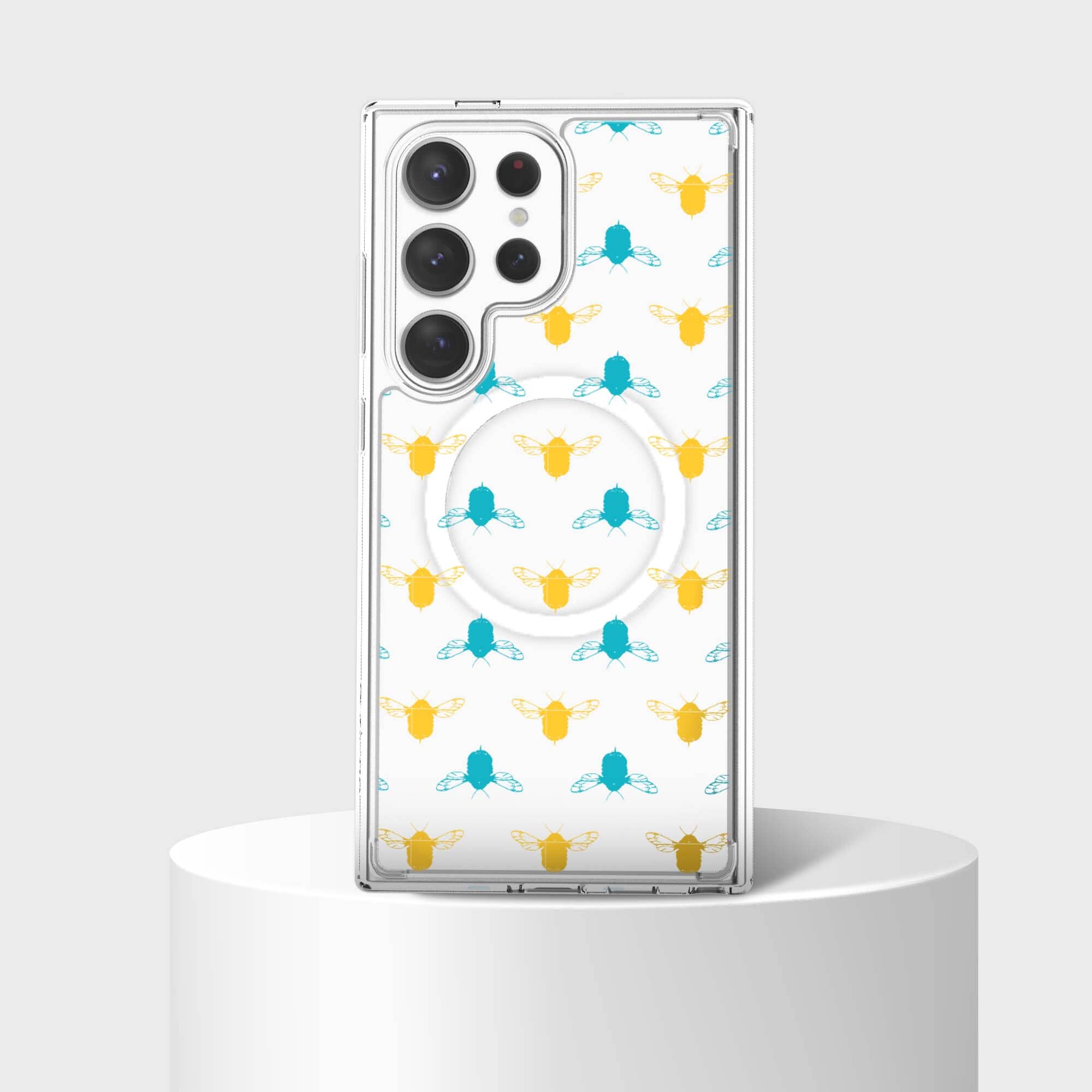 Samsung Galaxy S24 Ultra Clear Case - Blue and Yellow Bumble Design
