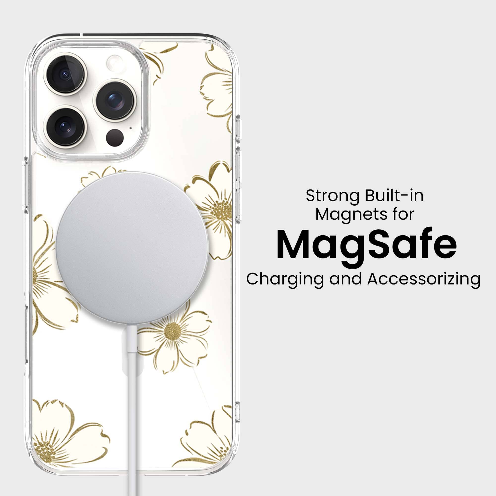 MagSafe iPhone 16 Pro Gold Pattern Clear Case