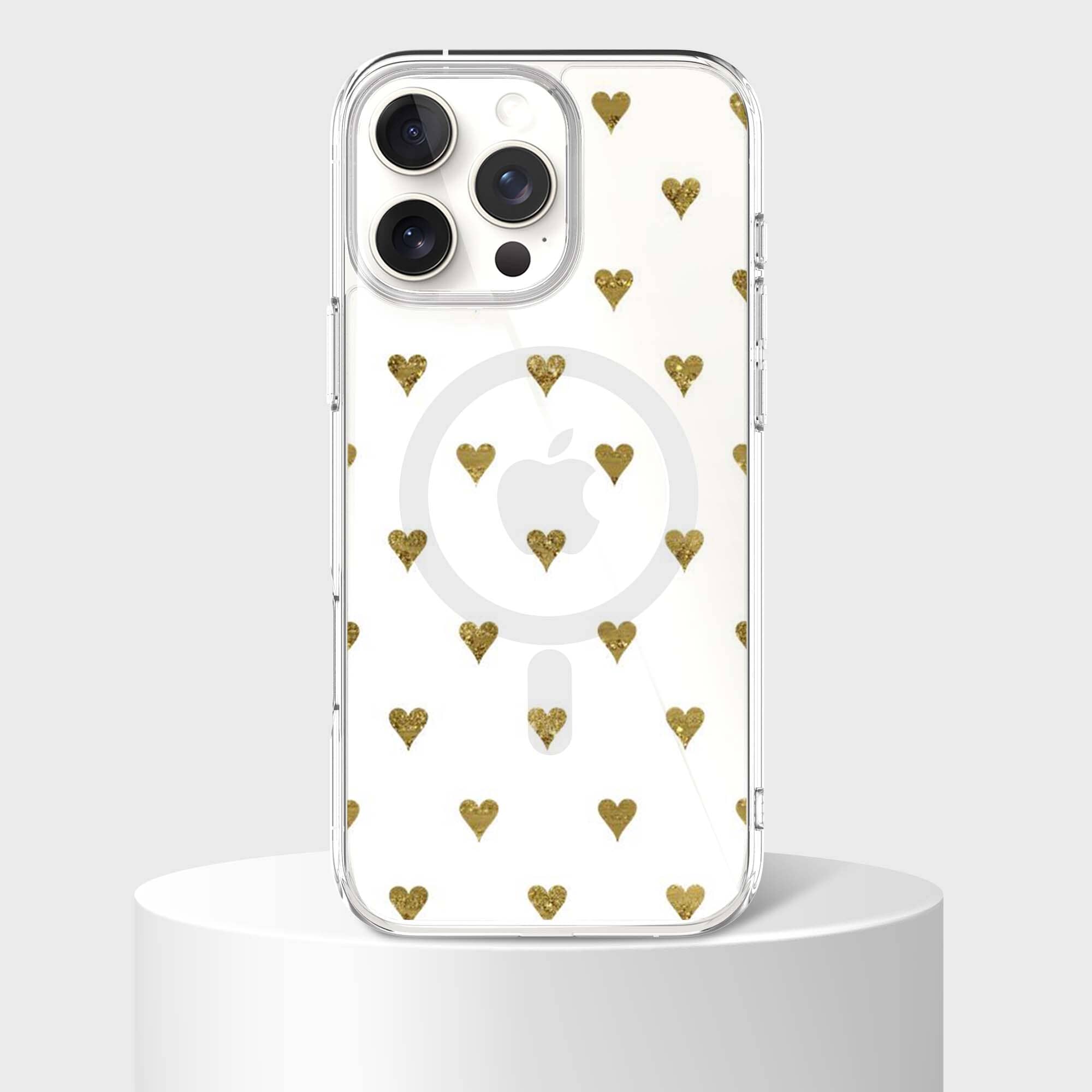 MagSafe iPhone 16 Pro Gold Hearts Clear Case