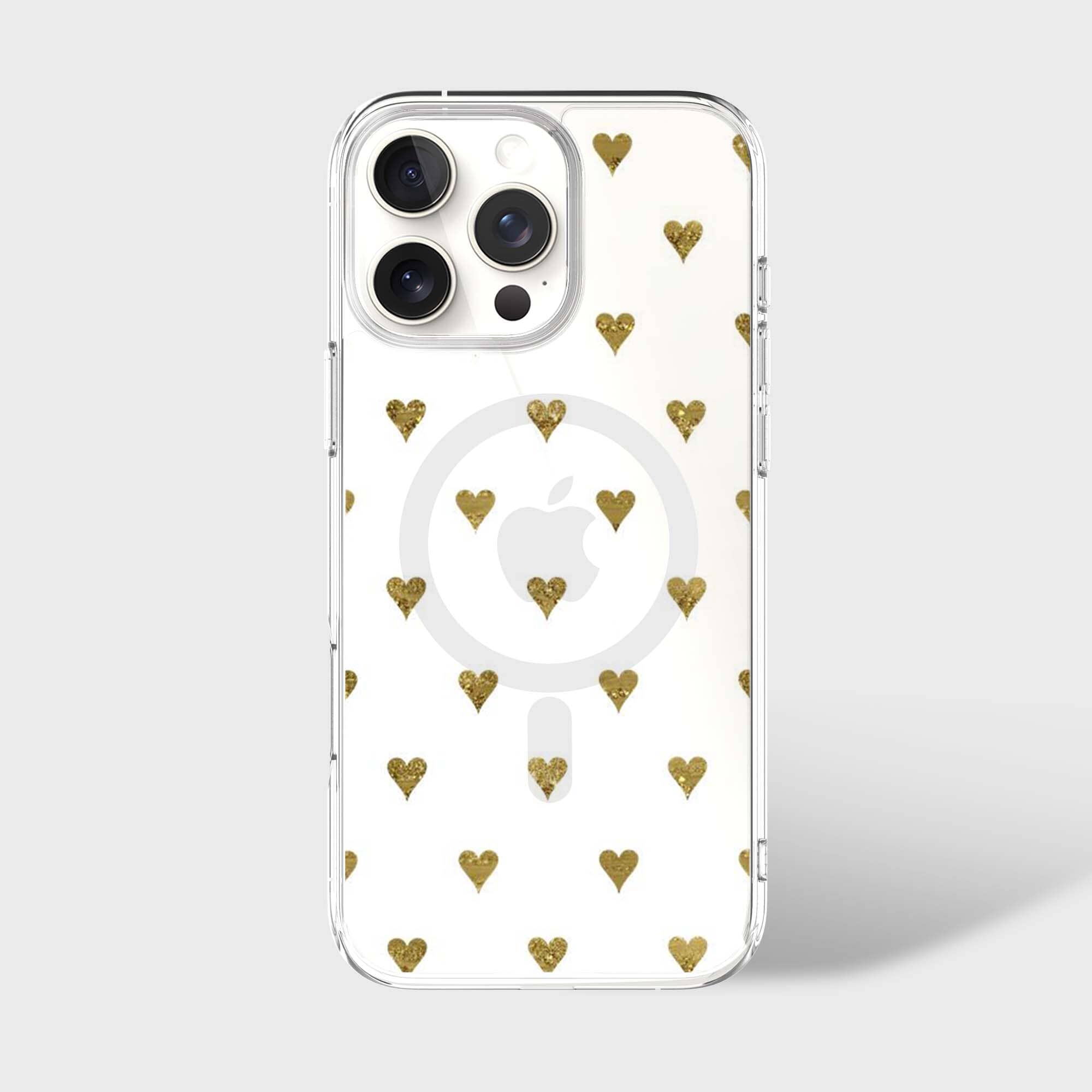MagSafe iPhone 16 Pro Max Gold Hearts Clear Case