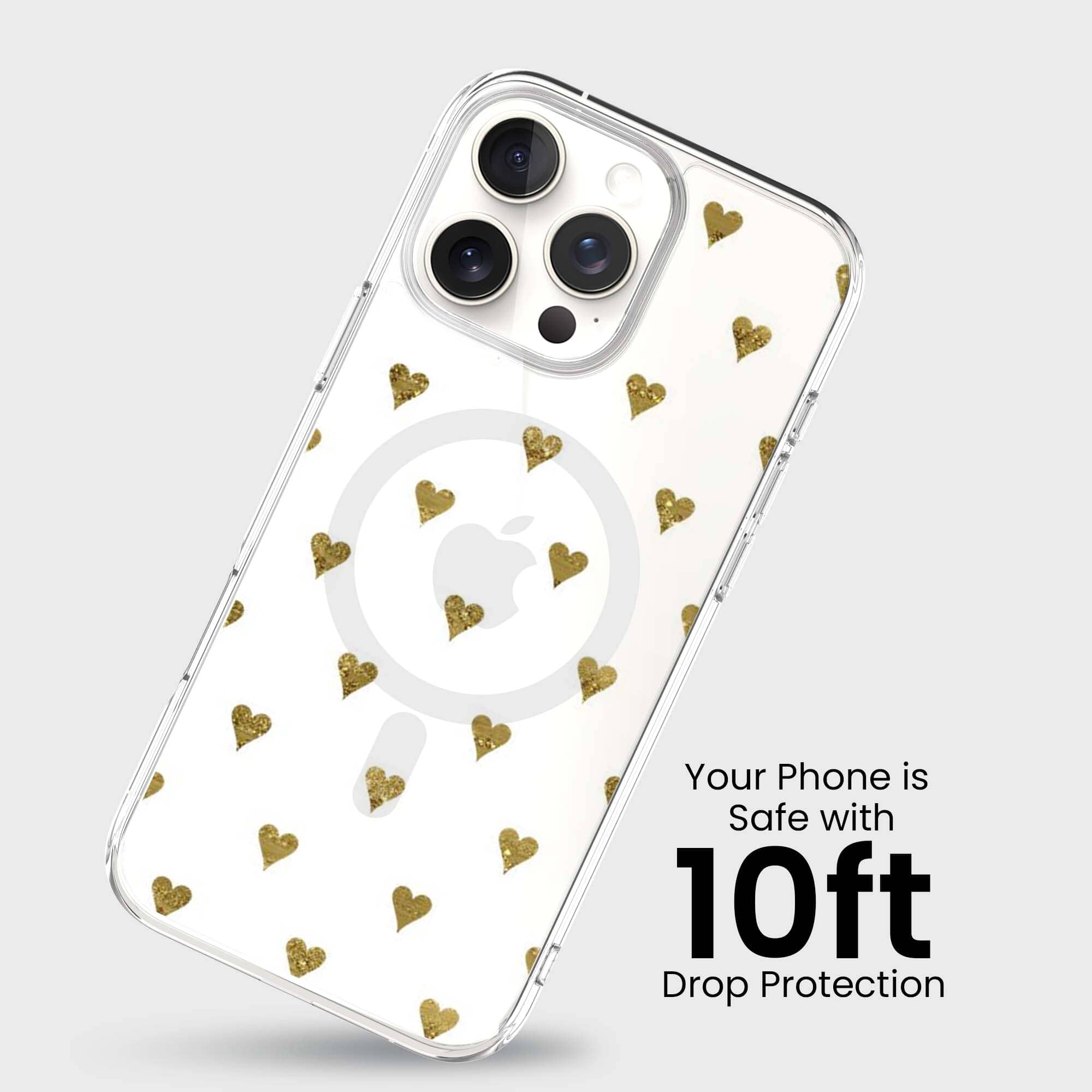 MagSafe iPhone 16 Pro Max Gold Hearts Clear Case