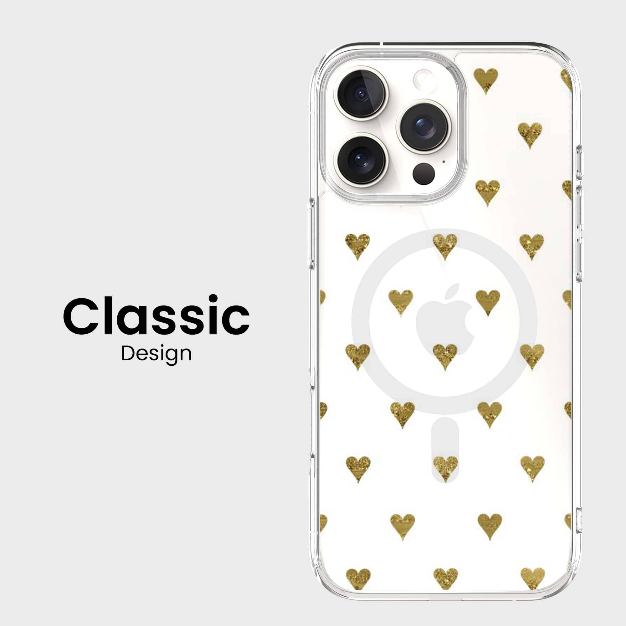 MagSafe iPhone 16 Pro Max Gold Hearts Clear Case