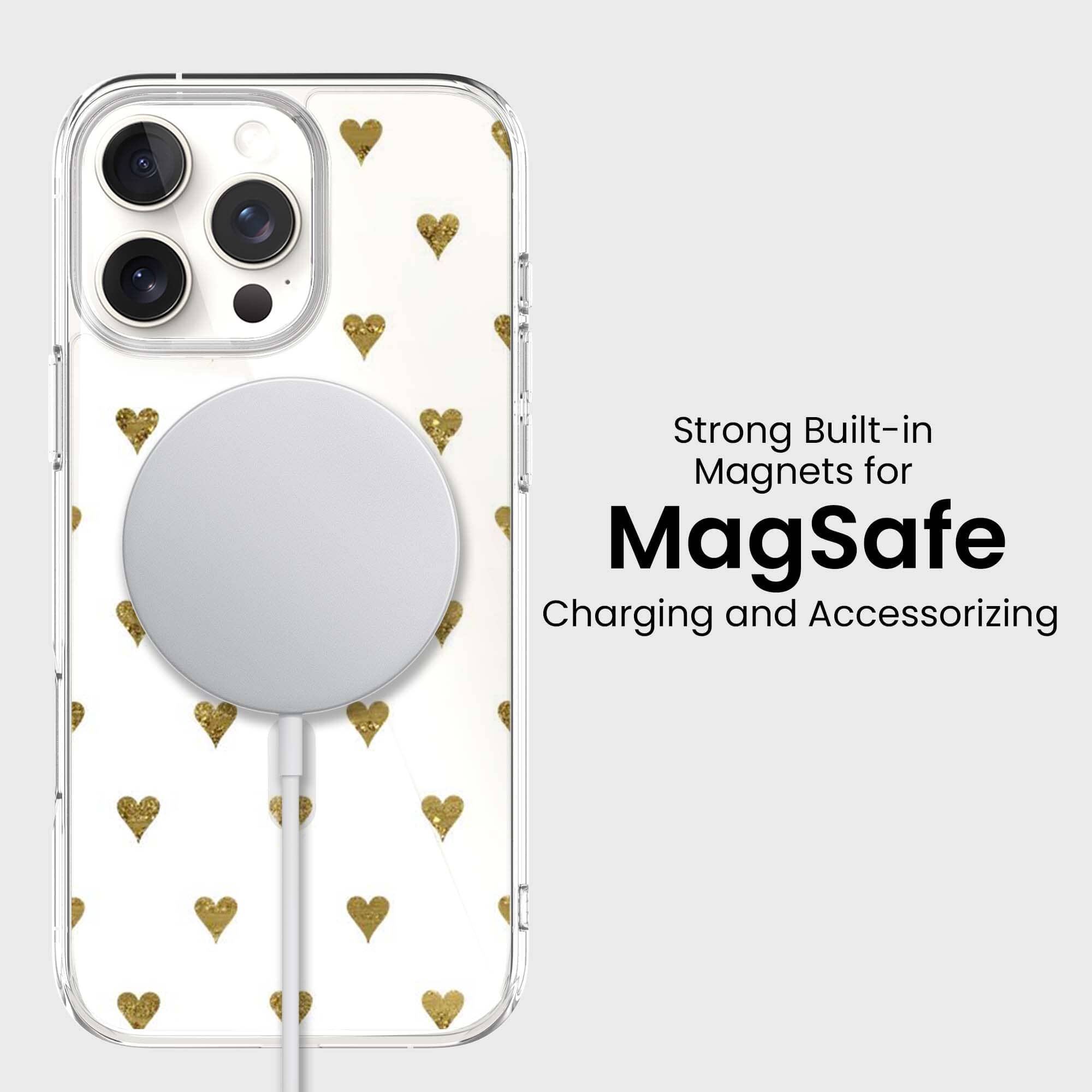 MagSafe iPhone 16 Pro Max Gold Hearts Clear Case