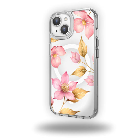 MagSafe iPhone 15 Pink Wildflower Clear Case