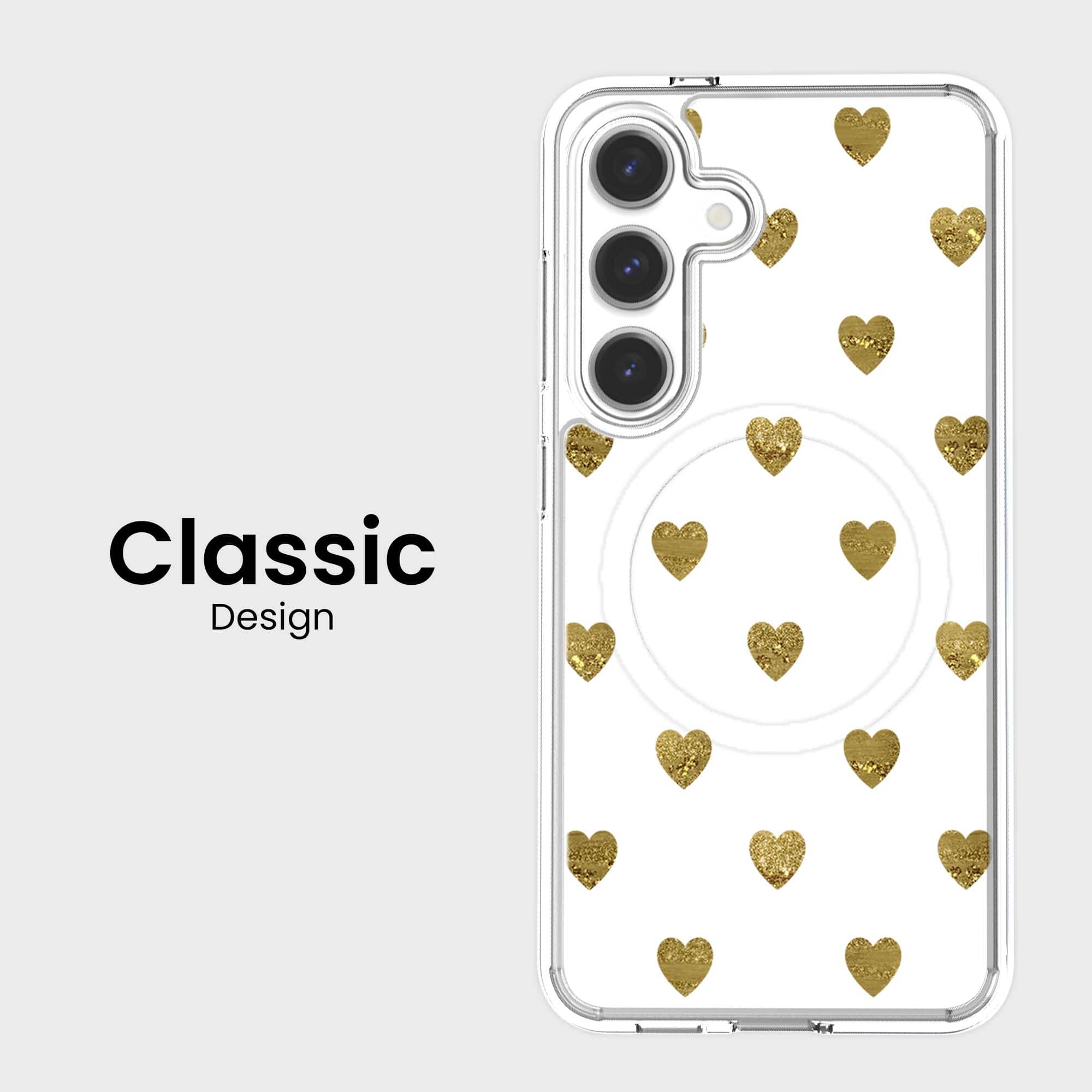 Samsung Galaxy S25 Gold Plum Heart Clear Case