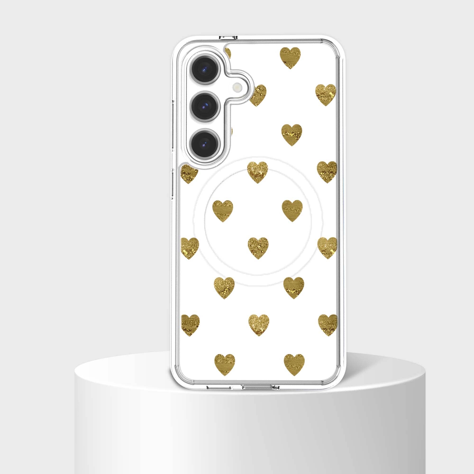 Samsung Galaxy S25 Gold Plum Heart Clear Case